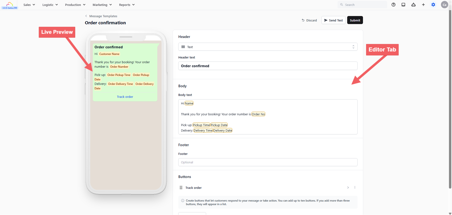 Configuring the Template in the Editor
