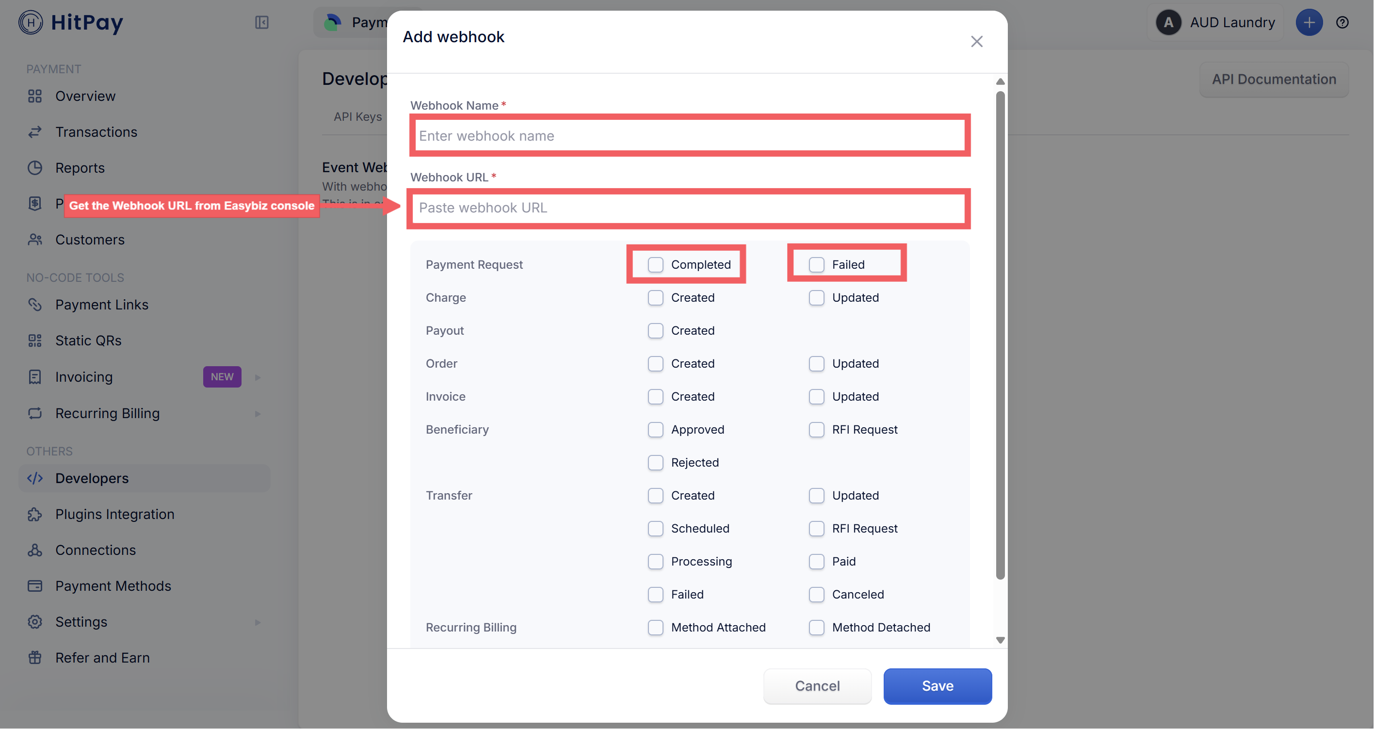 Click + New Webhook