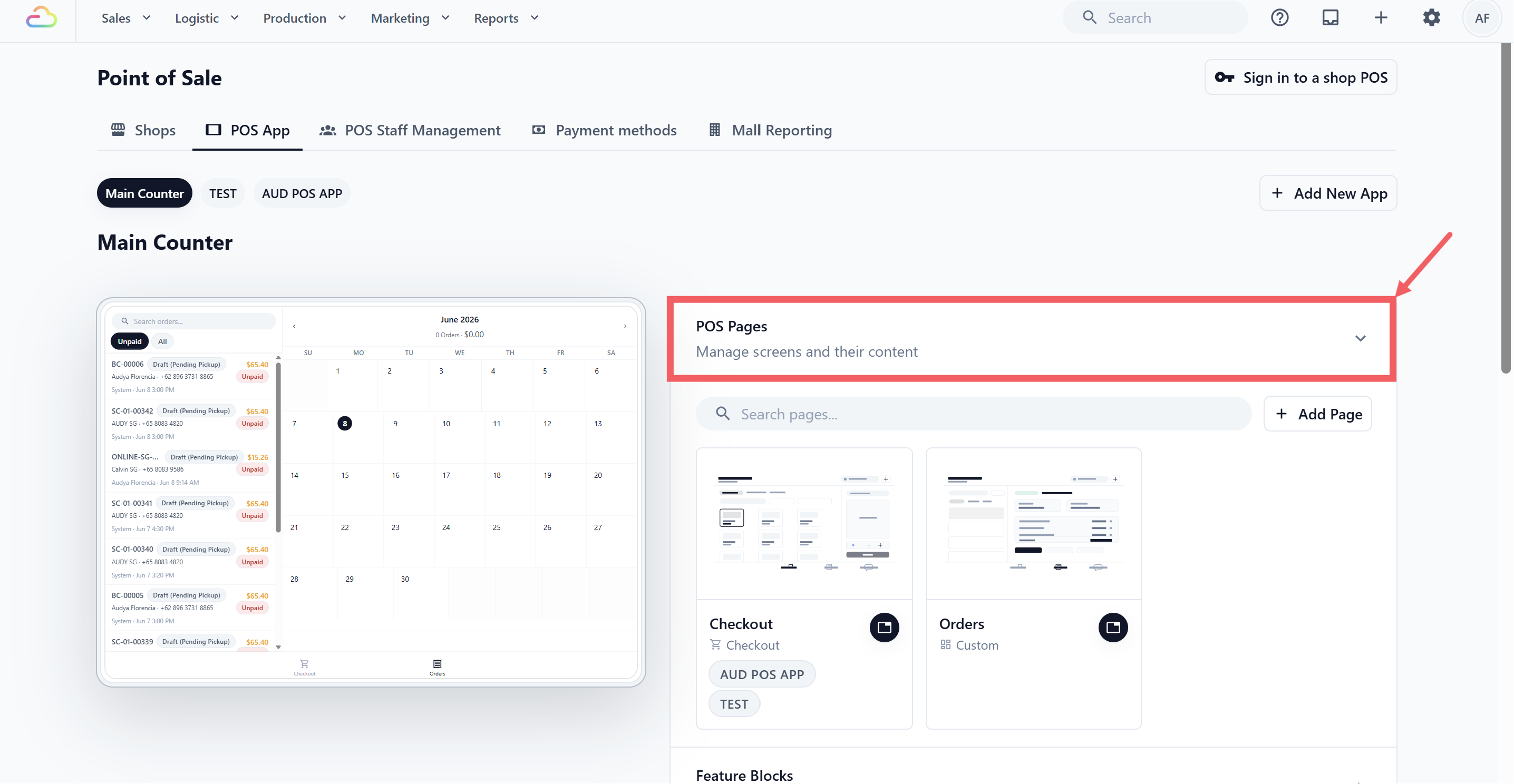 Click POS App, then open the app you want to set up.