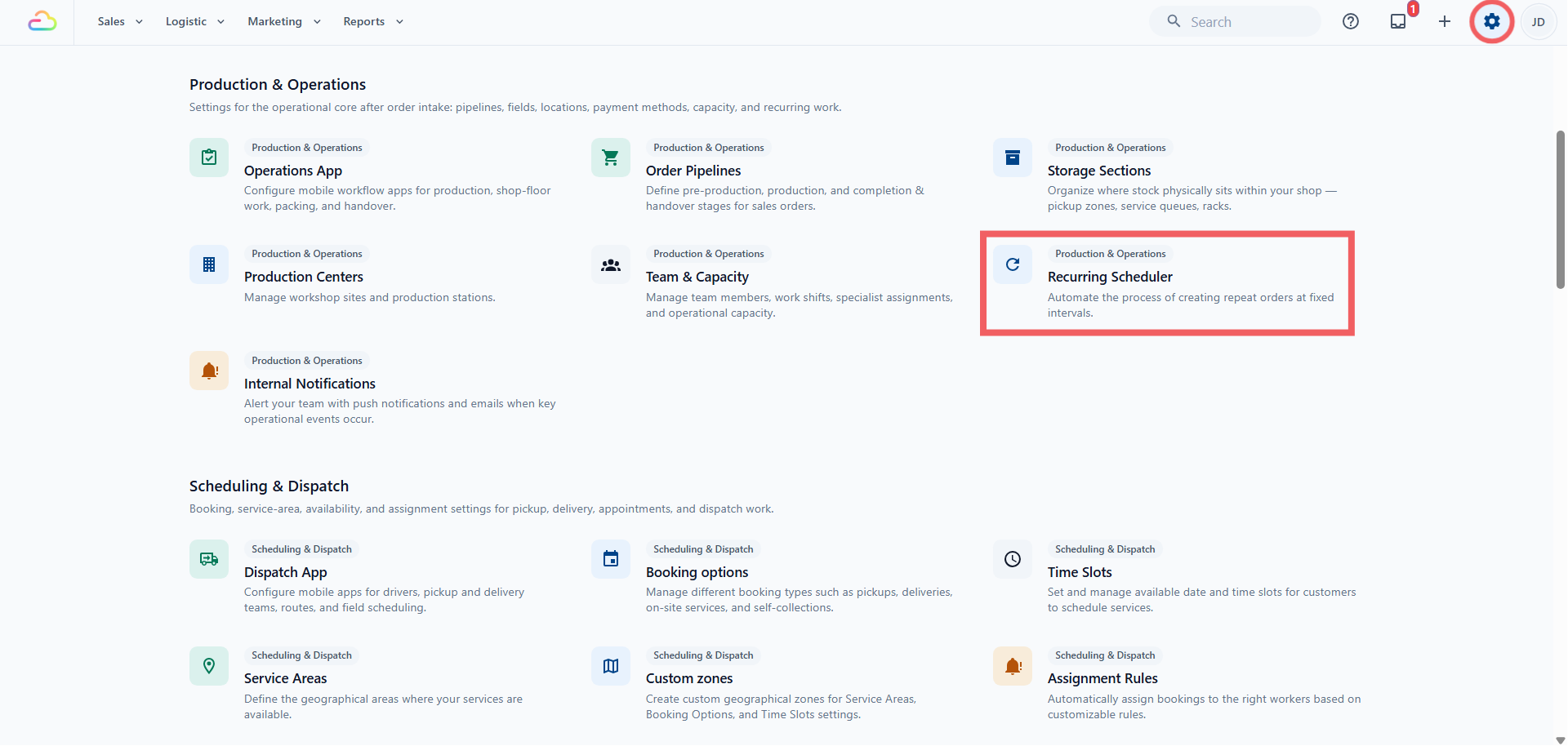 Under the Production section, click Recurring Scheduler.