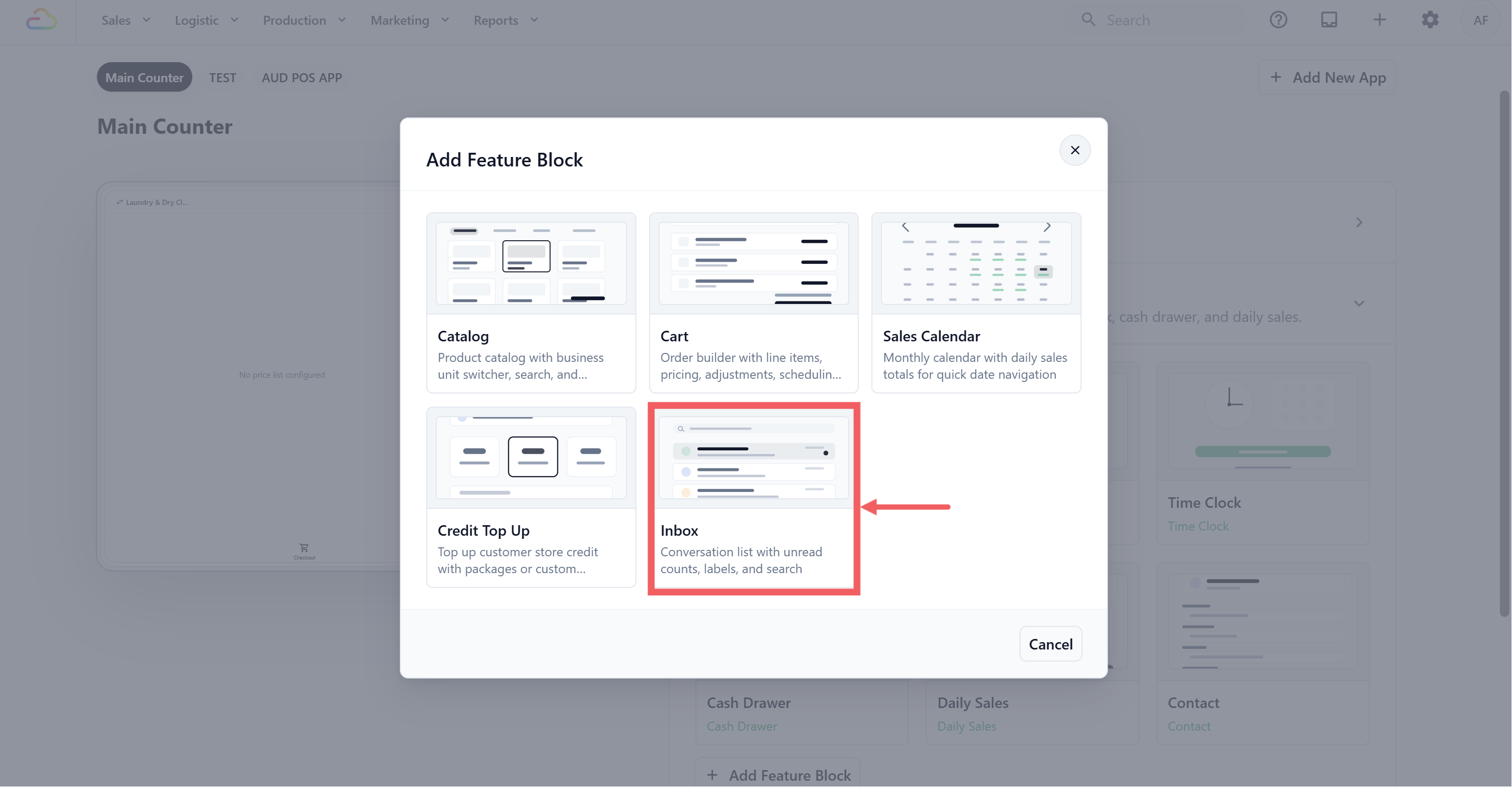 Click + Add Feature Block .