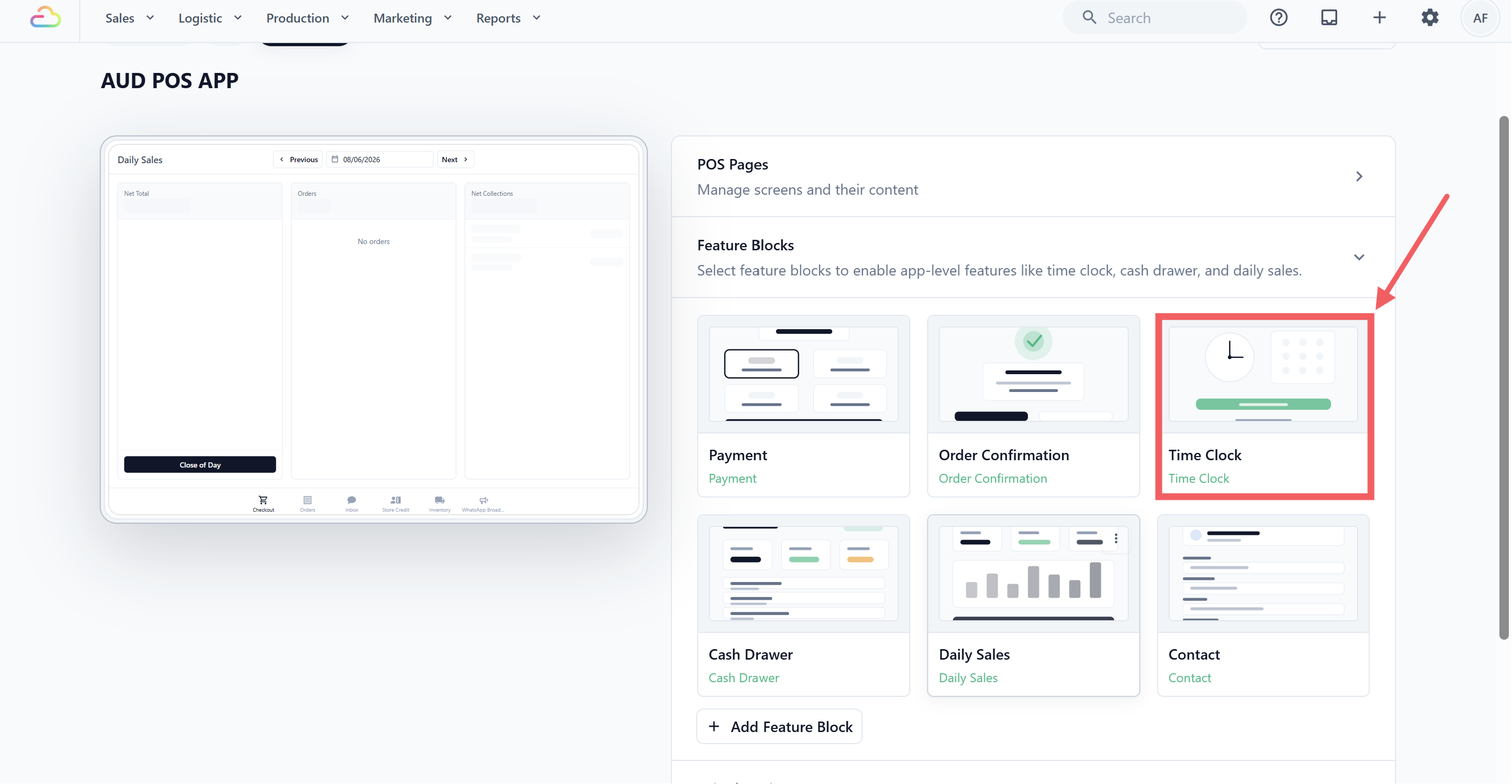 In the right-hand panel, click Feature Blocks to expand the section.