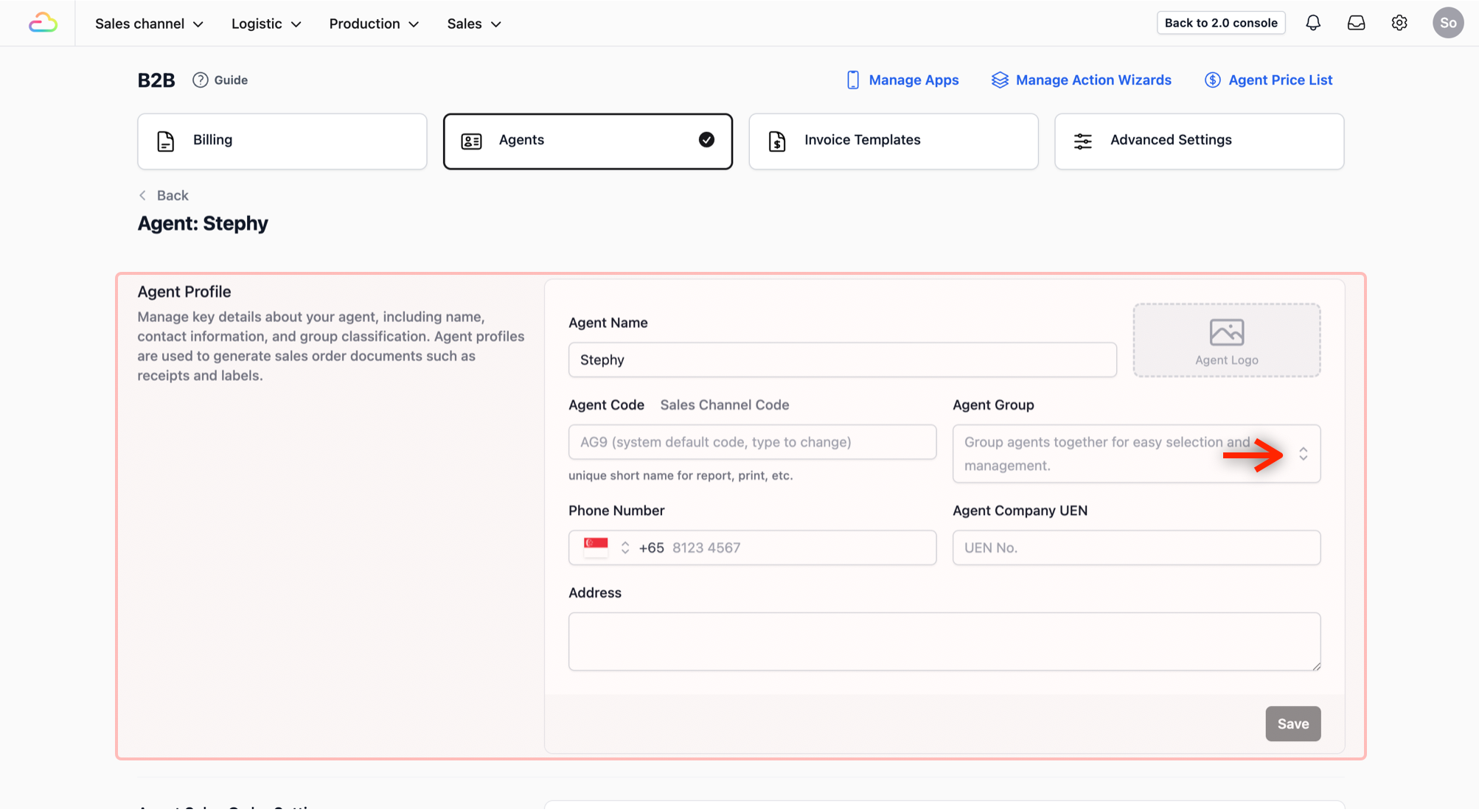Assign Group: In the Agent Profile section, find the Agent Group field. Click the dropdown menu and select the agent group you just created.