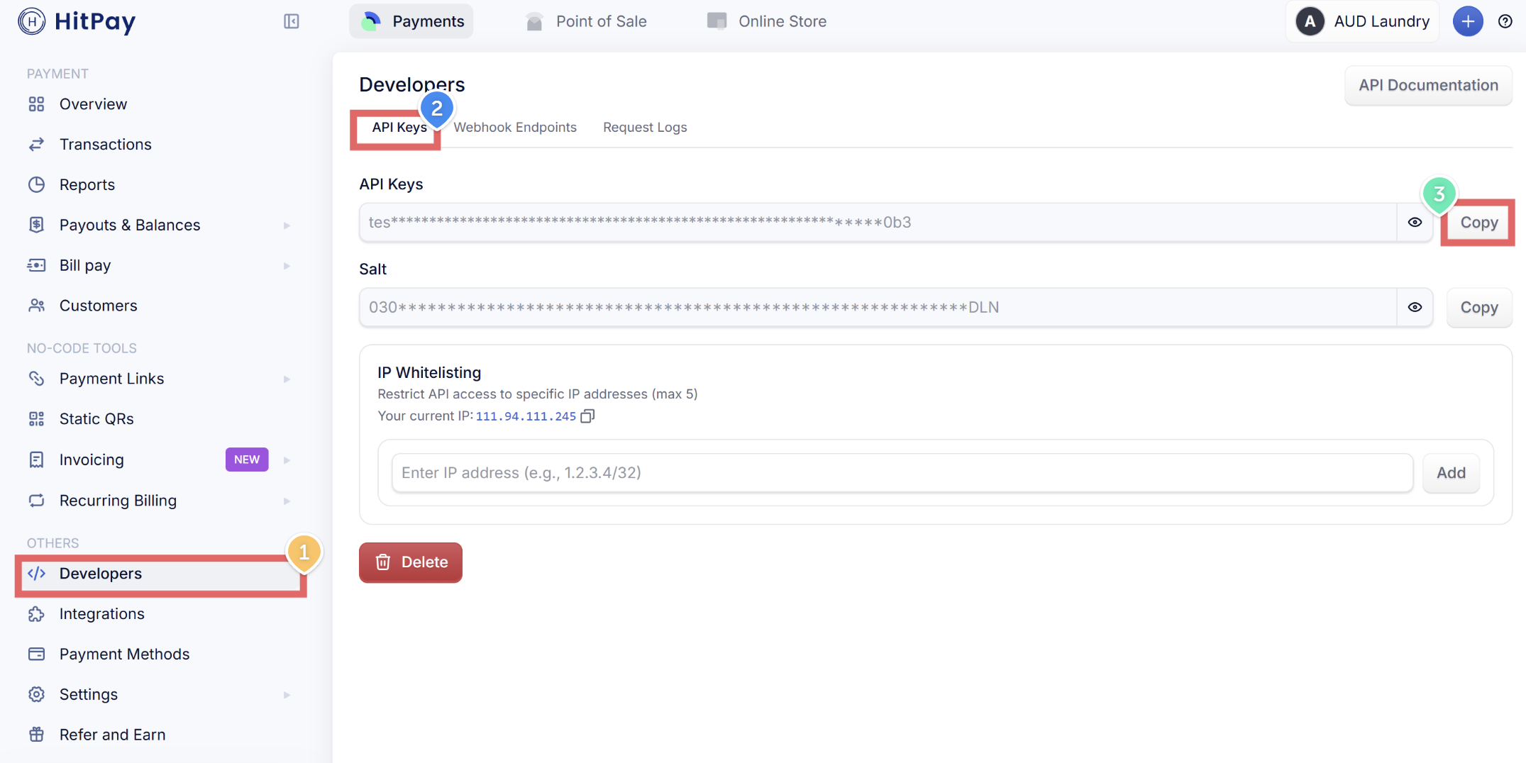 Click Copy next to your API key
