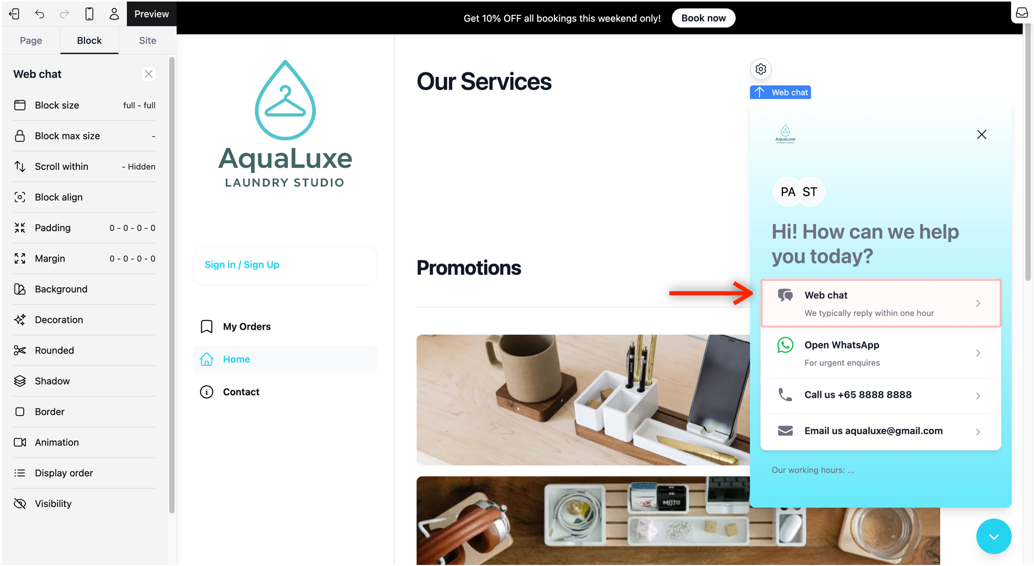 Find the chat screen: Double-click Web Chat from the list of contact methods to enter the chat screen.