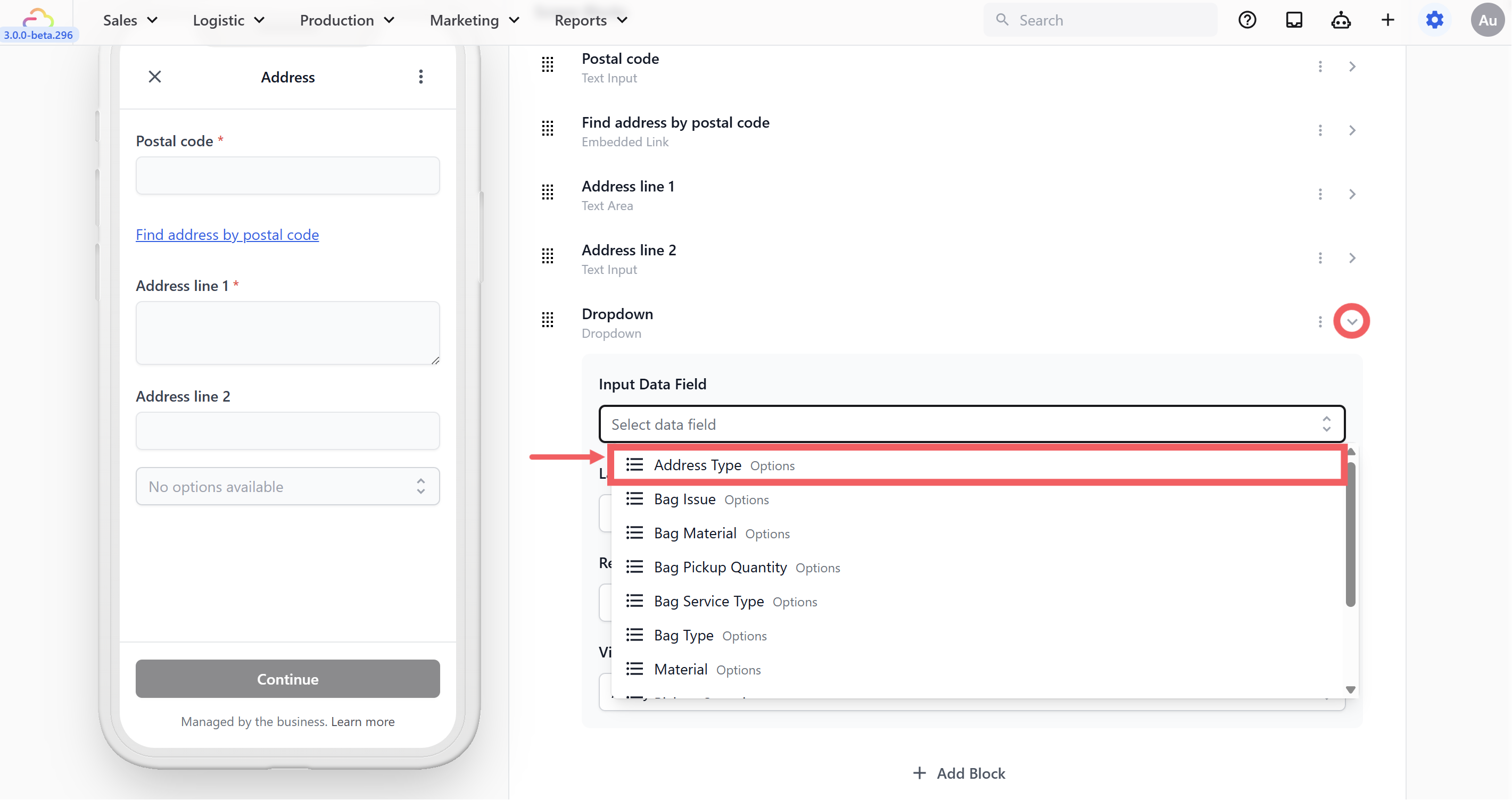 Choose Dropdown.