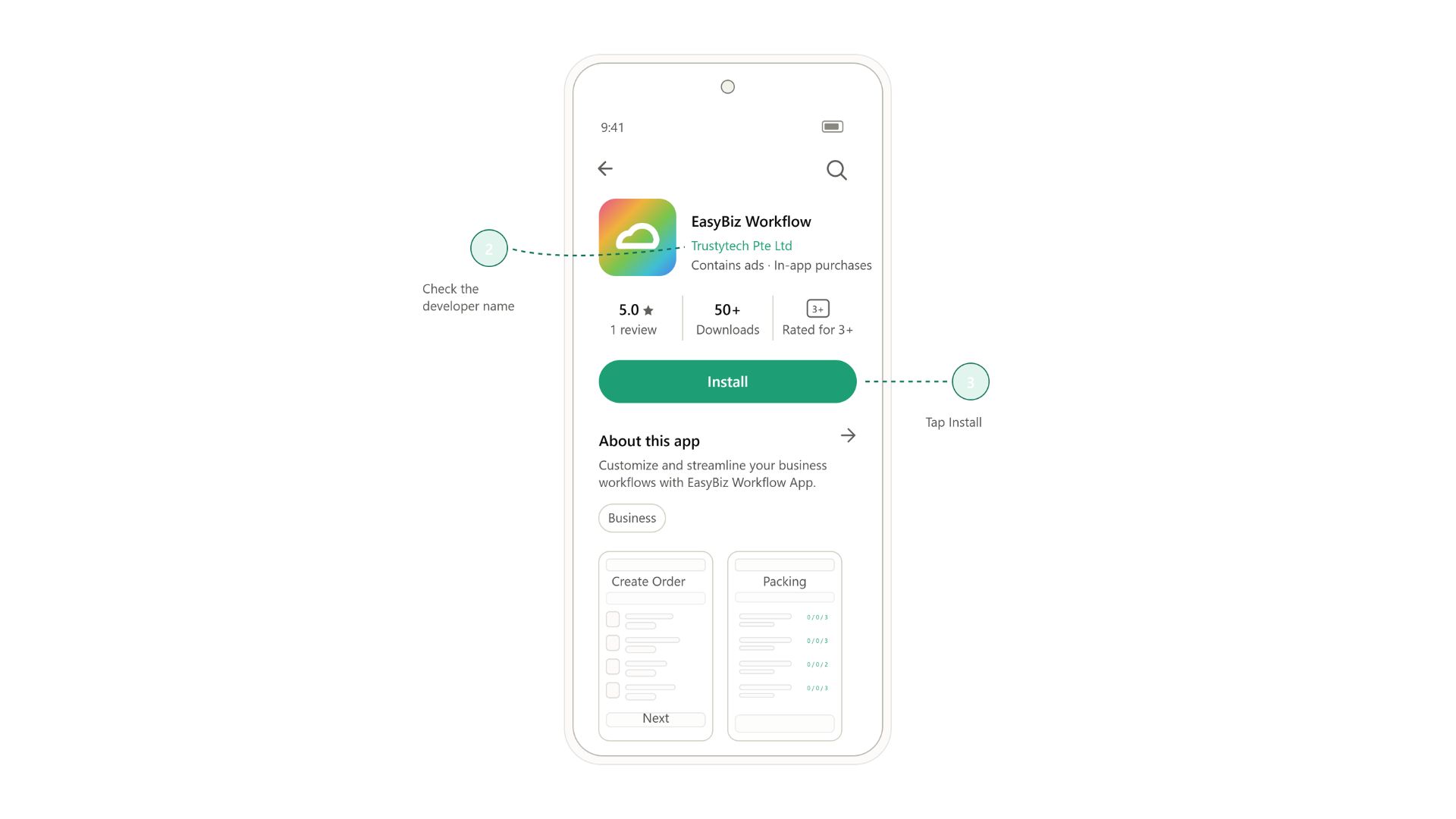 EasyBiz Workflow listing in Google Play