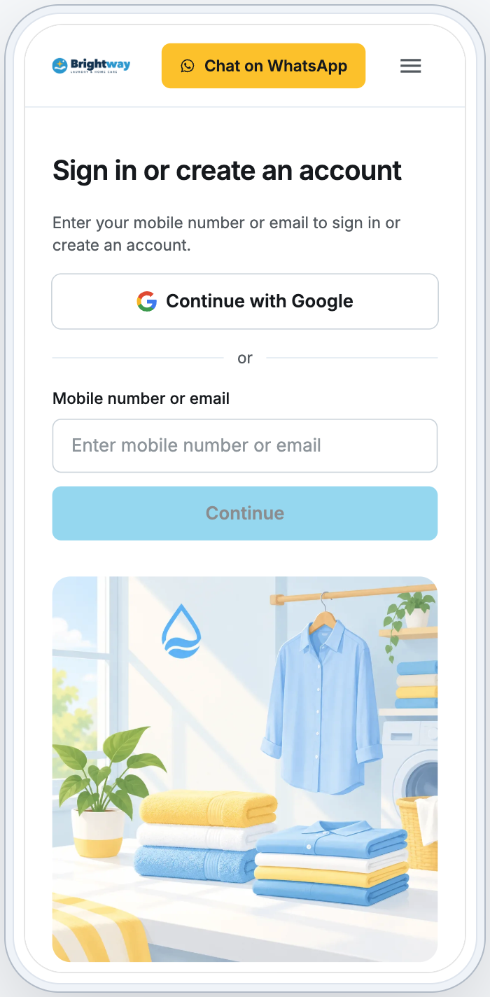 The sign-in page on a phone: Continue with Google, the Mobile number or email field and the Continue button