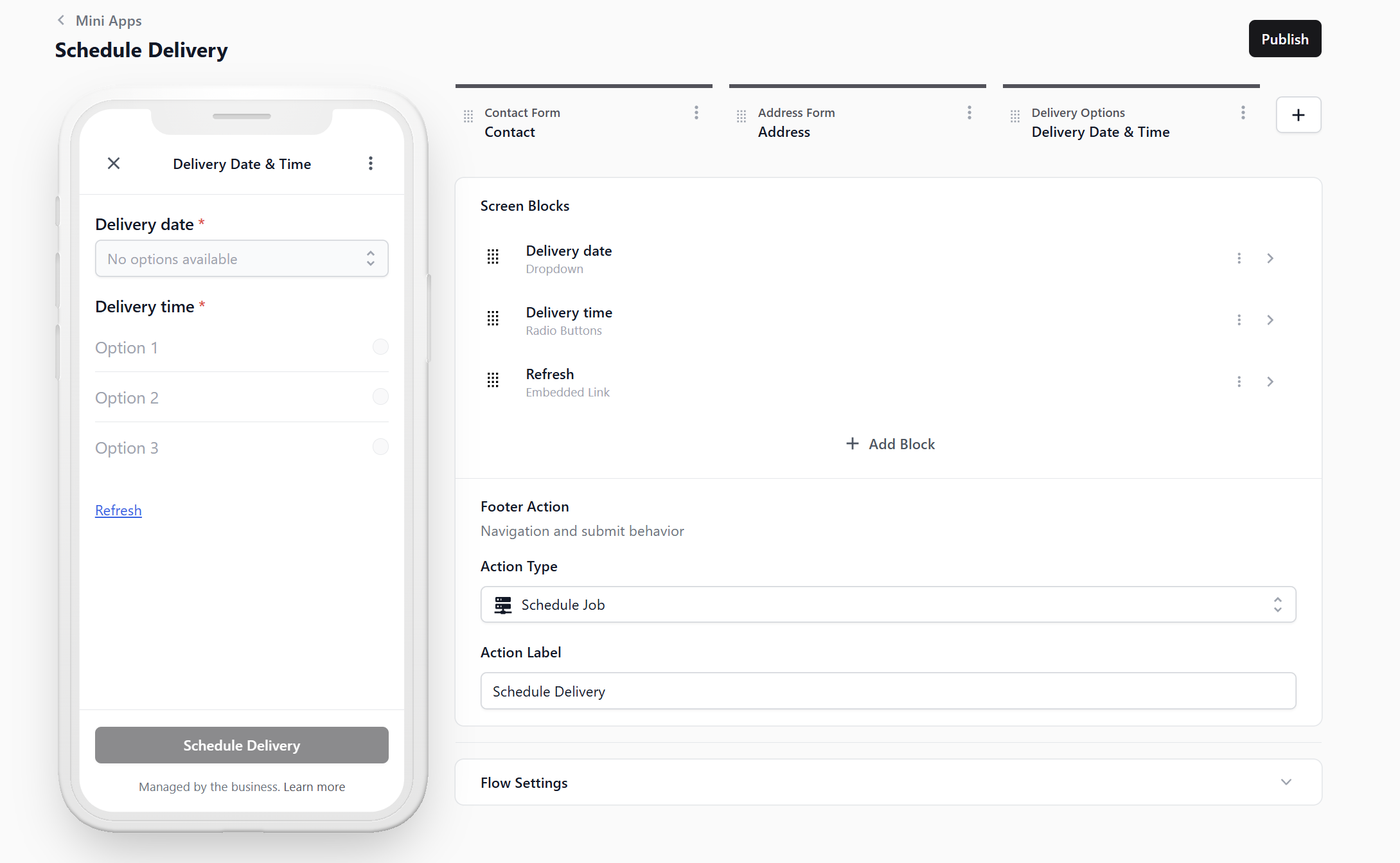 Footer Action set to Schedule Job.