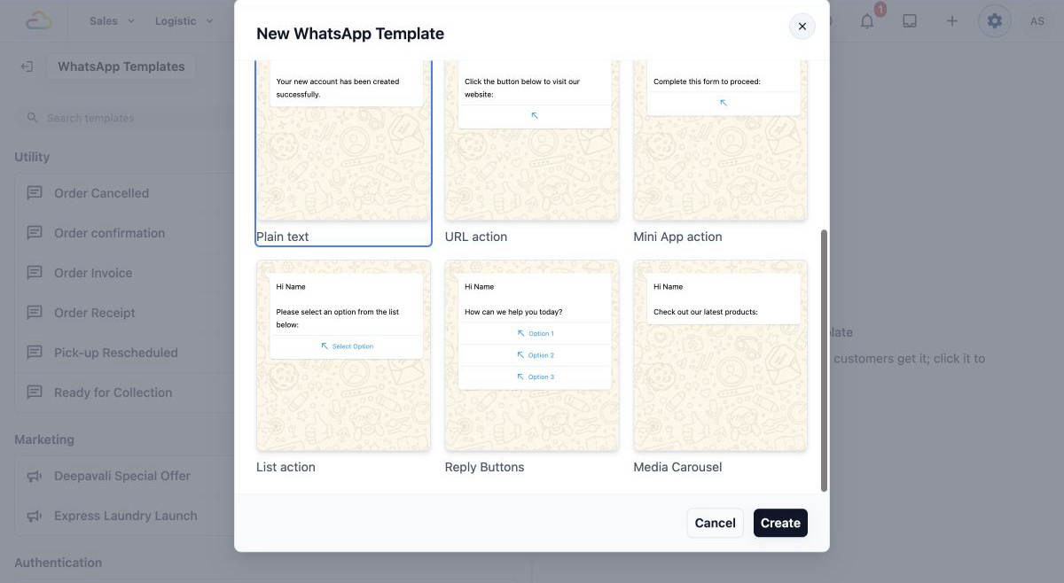 Quick Reply content cards including List action, Reply Buttons and Media Carousel