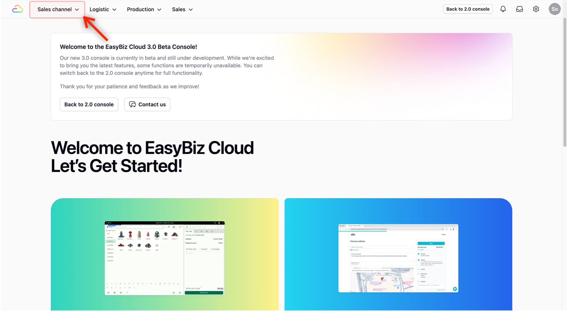 In your console, on the top navigation bar, click on Sales channel.