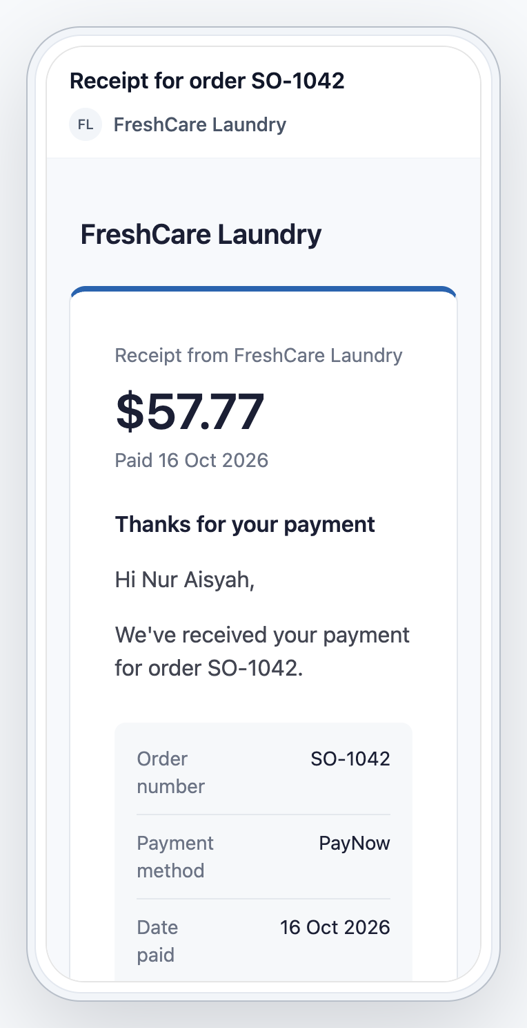 Receipt email as it looks on a phone