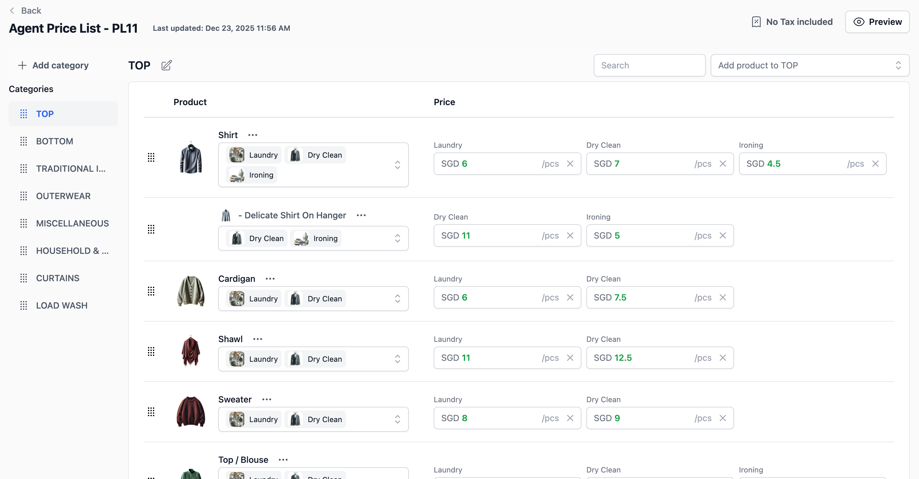 Quick Adjustments: Once you click the Create price list button, the editor opens with all items and rates pre-filled. Simply tweak the specific rates that differ for this new list to match with your agent rates.