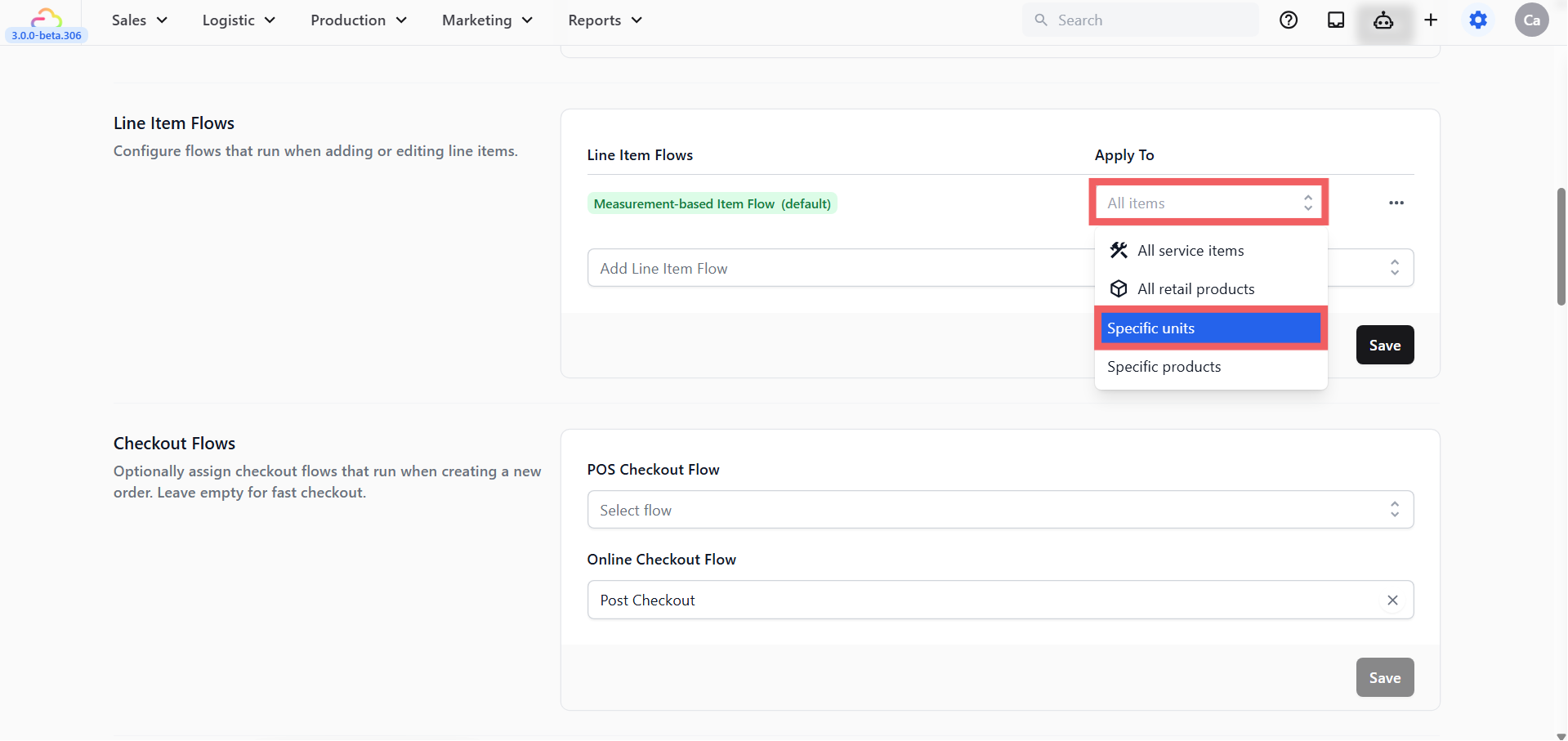You can select multiple units at once for example kg, sqft, ft, inch, and hook together. Any item tagged with one of these units will trigger this flow automatically.