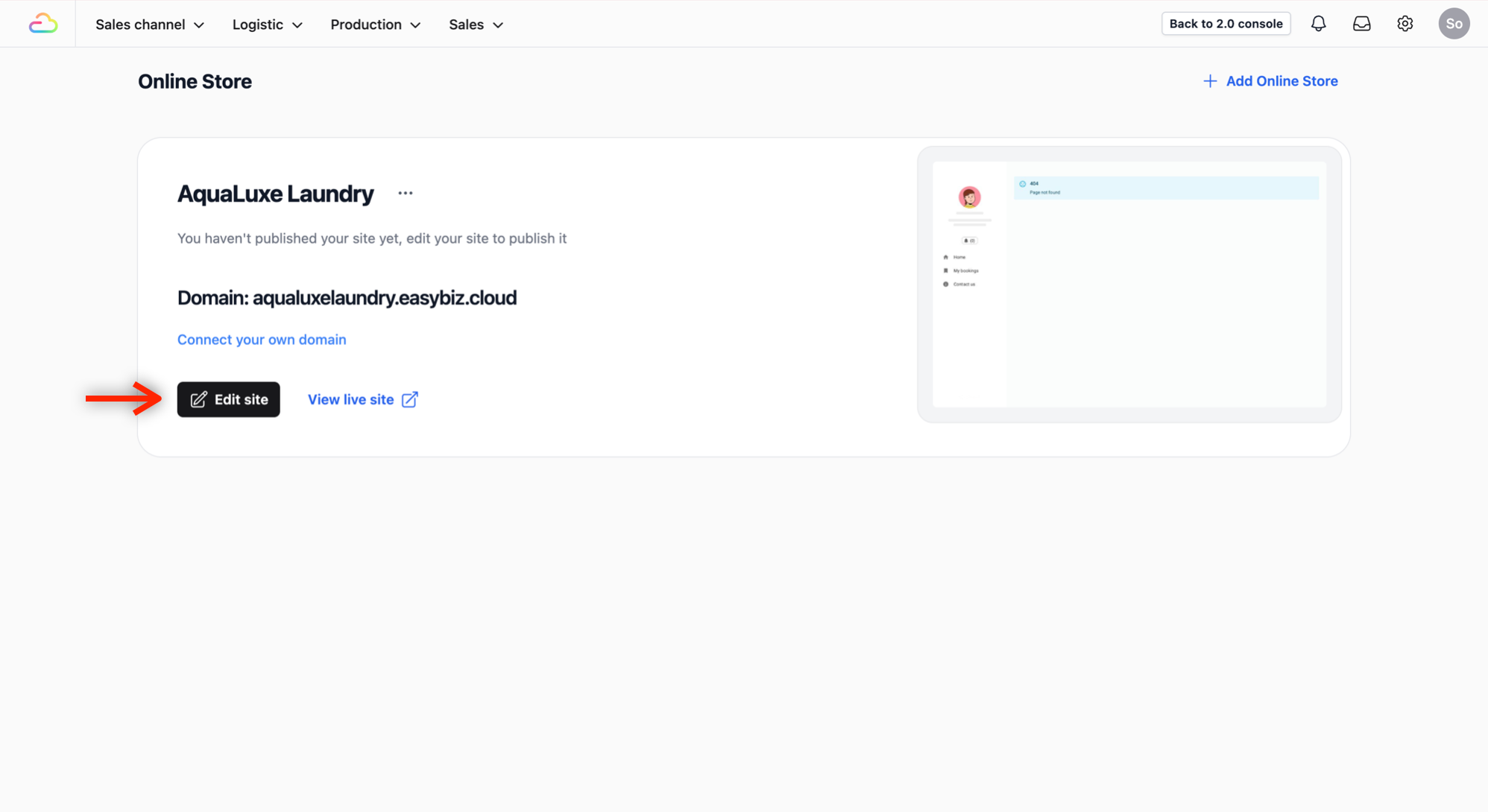 Click on the Edit Site button to open the visual builder.
