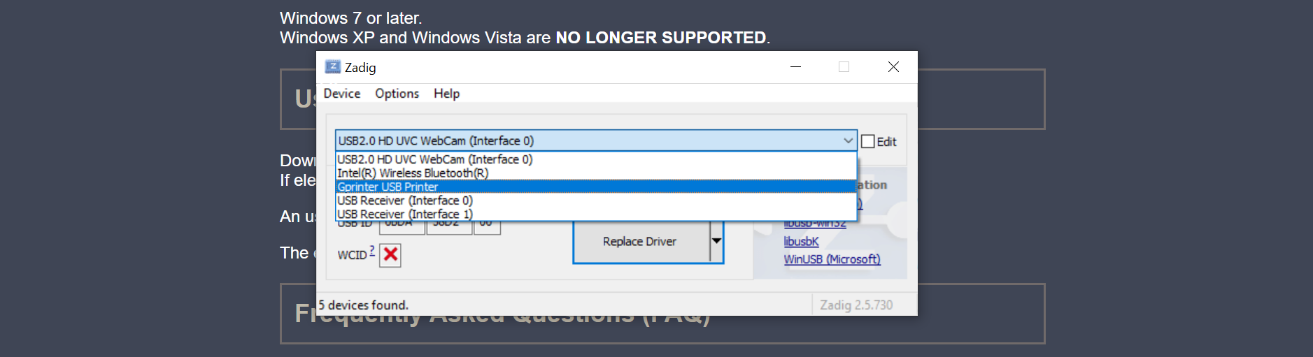 Selecting connected printer