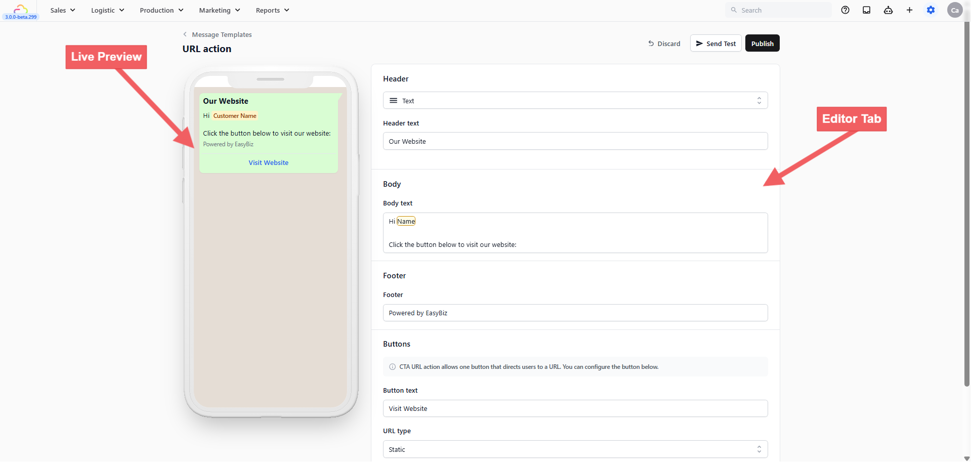 Configuring the Template in the Editor