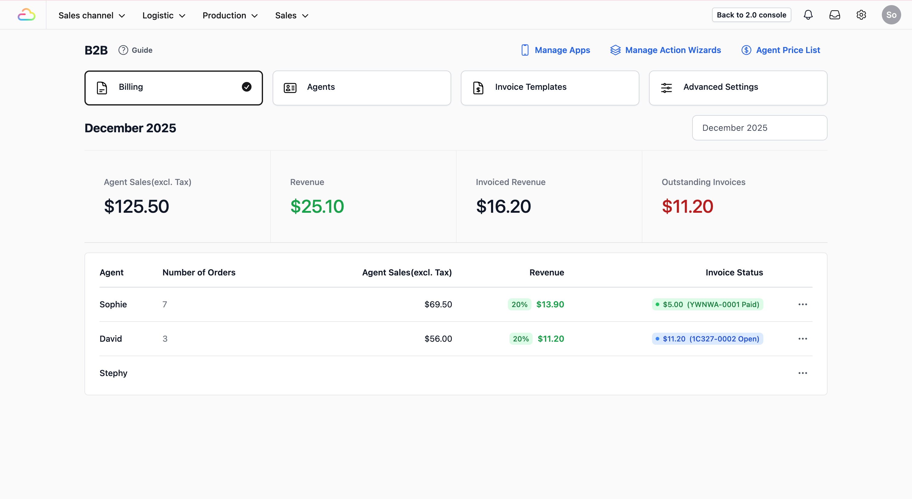 This amount will appear under the Outstanding Invoices as one of the metrics in your agents sales performance section of your dashboard.