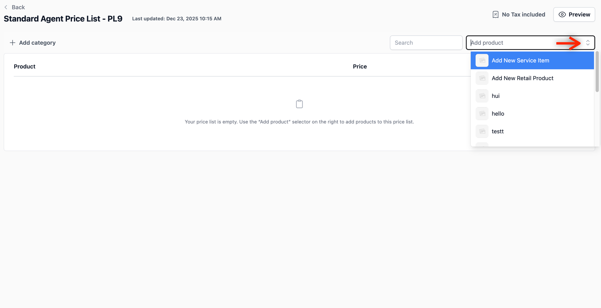 Configure Item Details: Click on your preferred option. If you select a new service item or product, a pop-up form will appear for you to configure the details of your new product. For this example, we will add a new item.