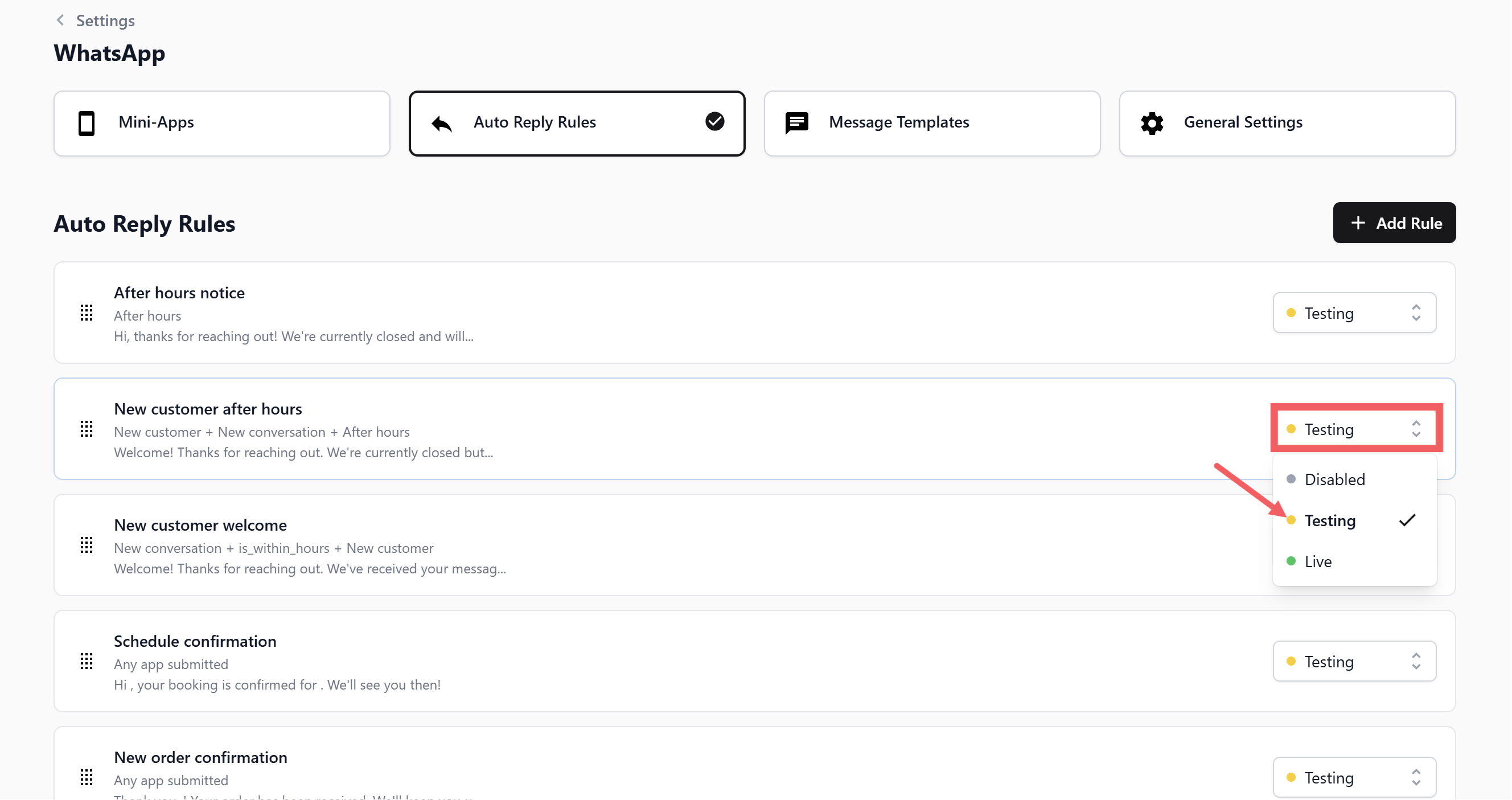 Set Status to Testing.