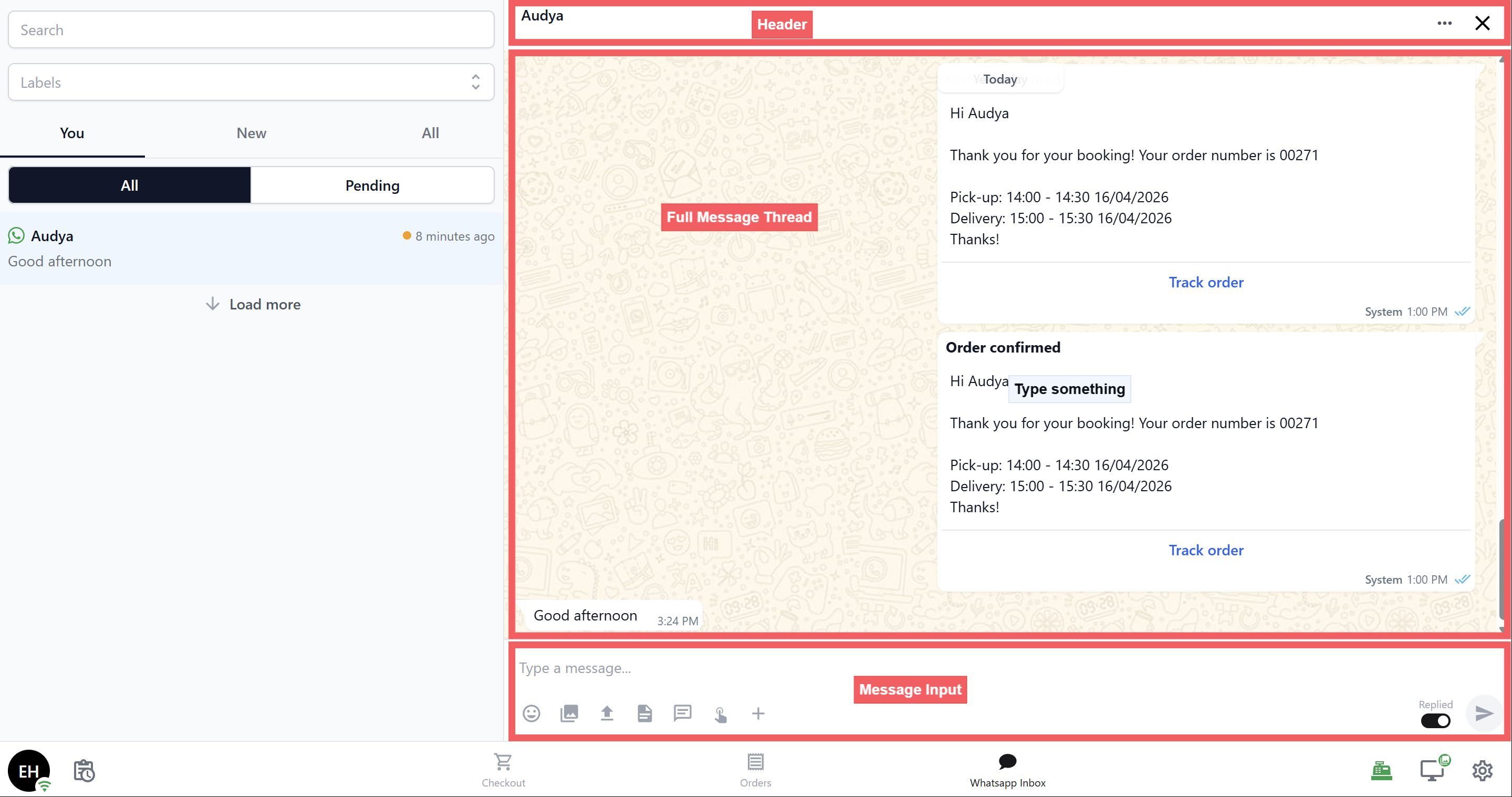Message input at the bottom for typing replies.