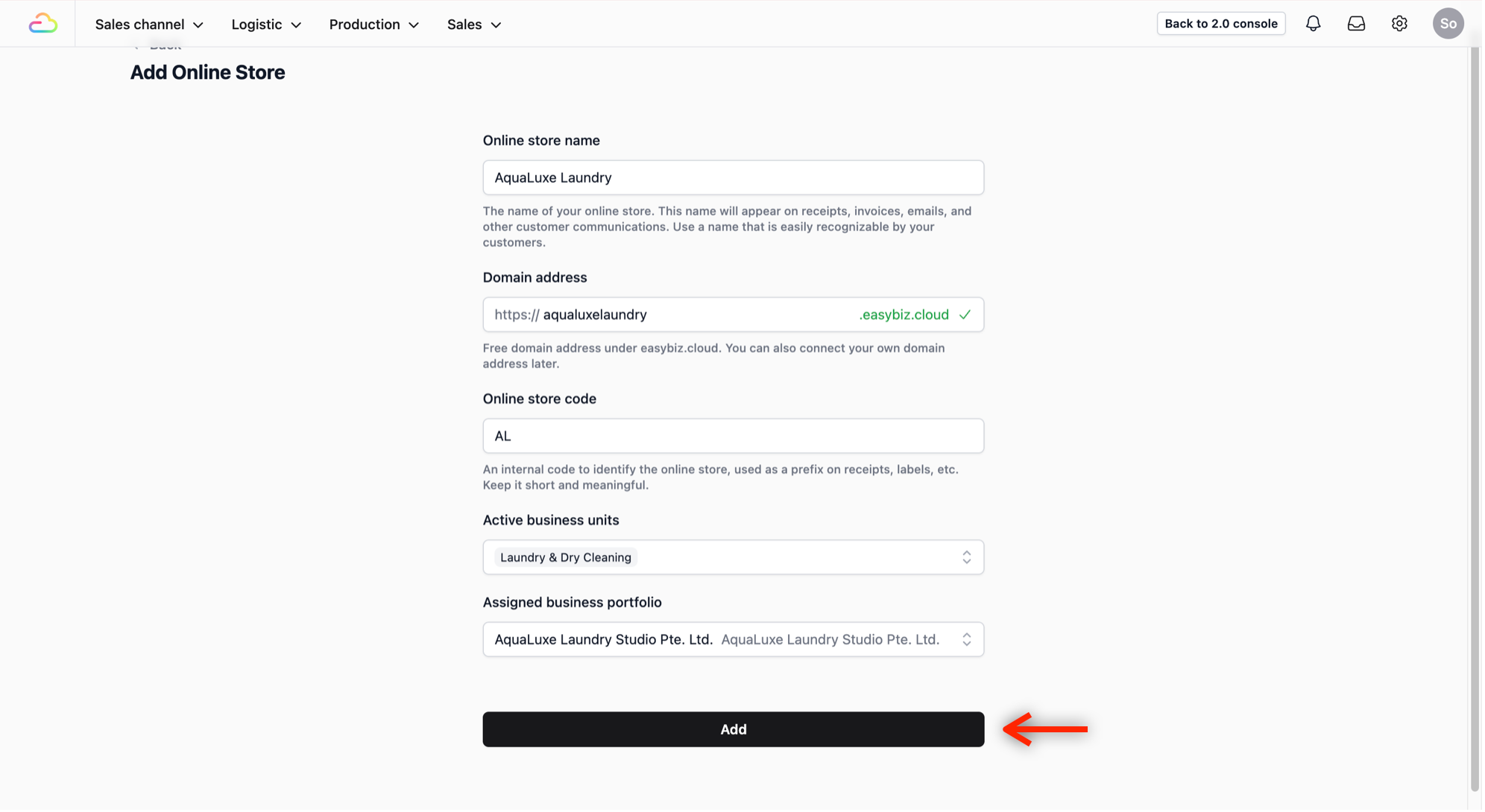 Once you have filled in the necessary fields, click on the Add button.