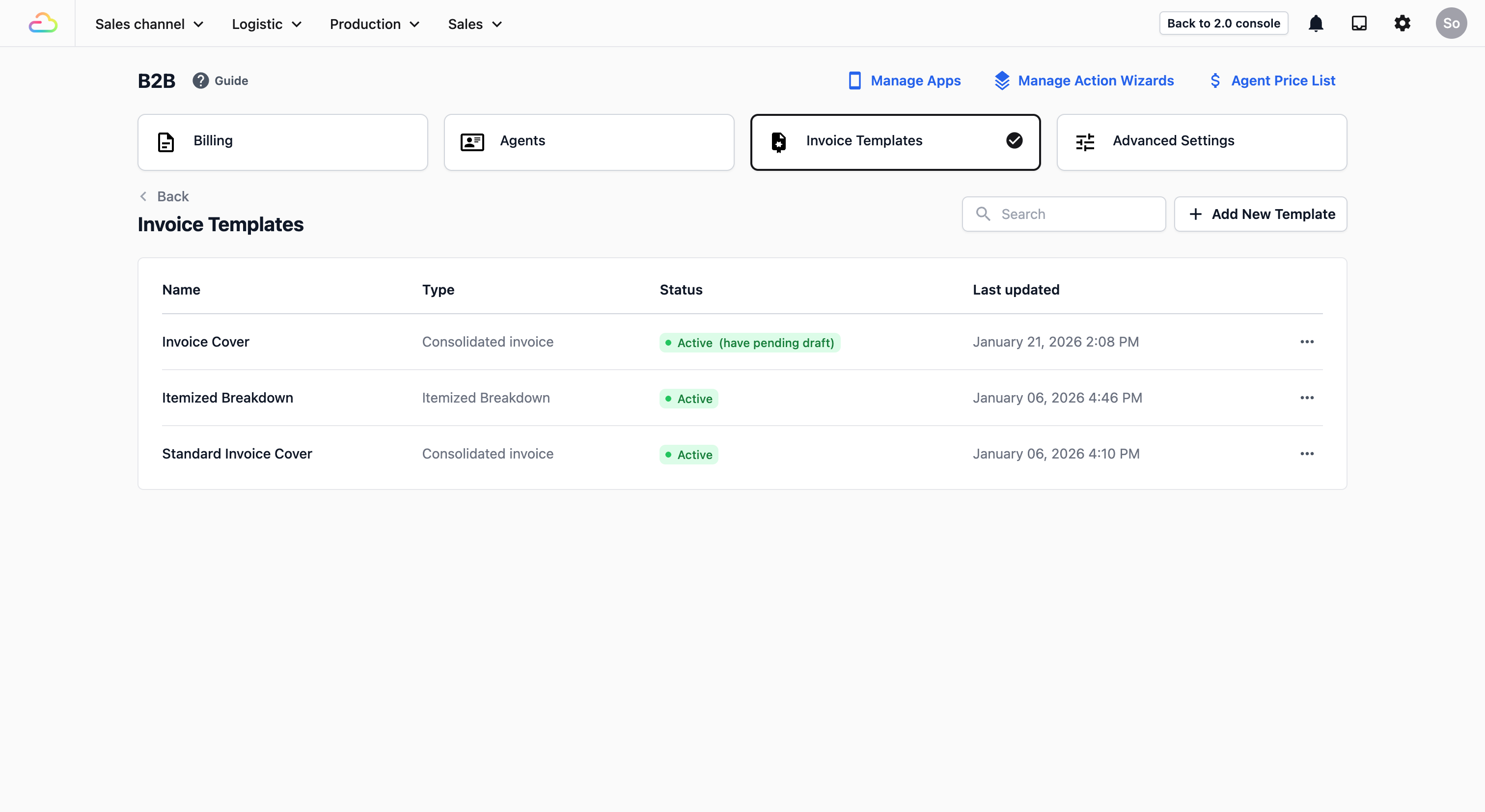 Invoice Templates: This is where you customise the look of the payment documents you send to your agents. You can change the Invoice Cover or the Itemized Breakdown here.