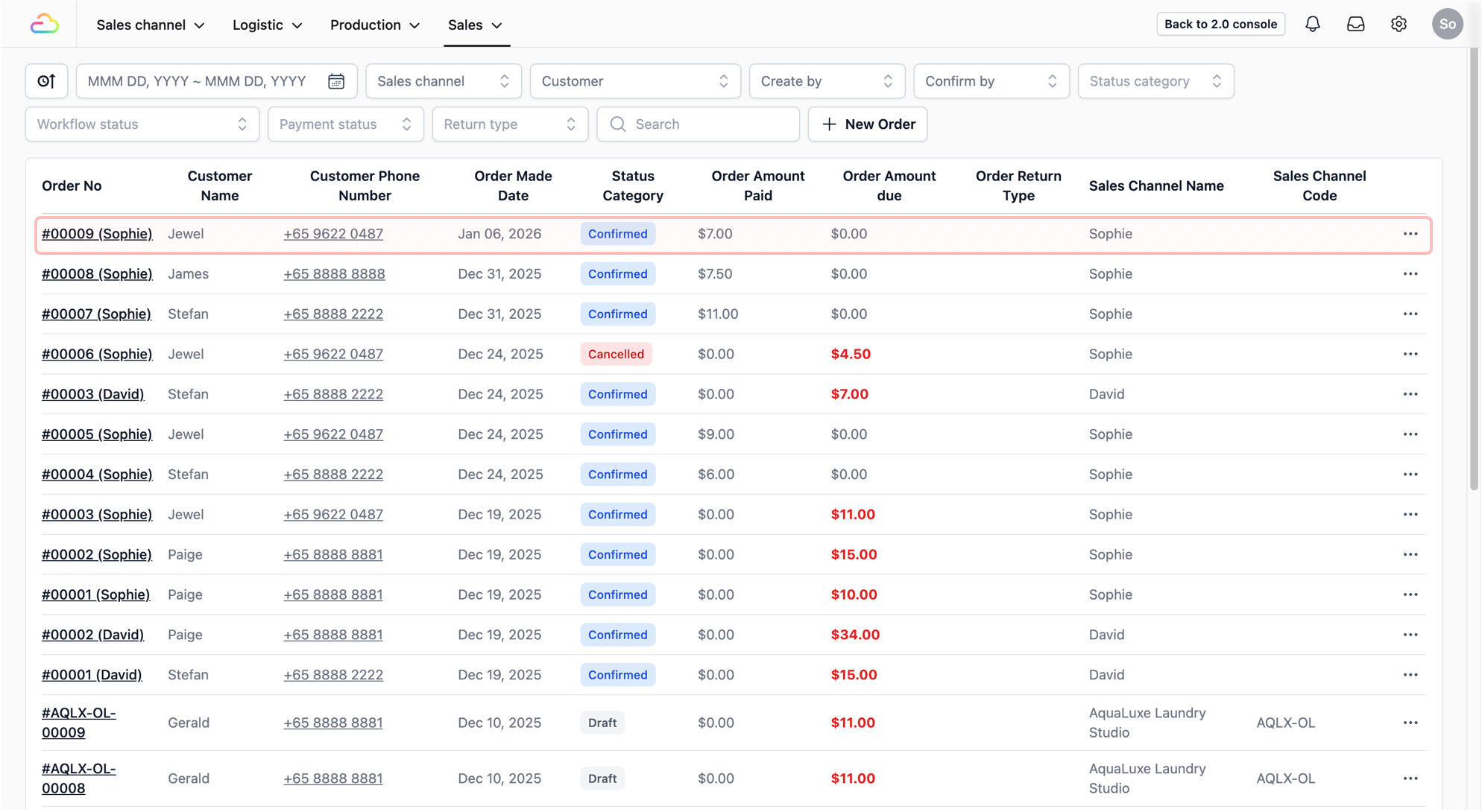 Once the dashboard appears, you will see a list of all your sales orders. Any order an agent has just placed from their app will typically appear at the top of this list.