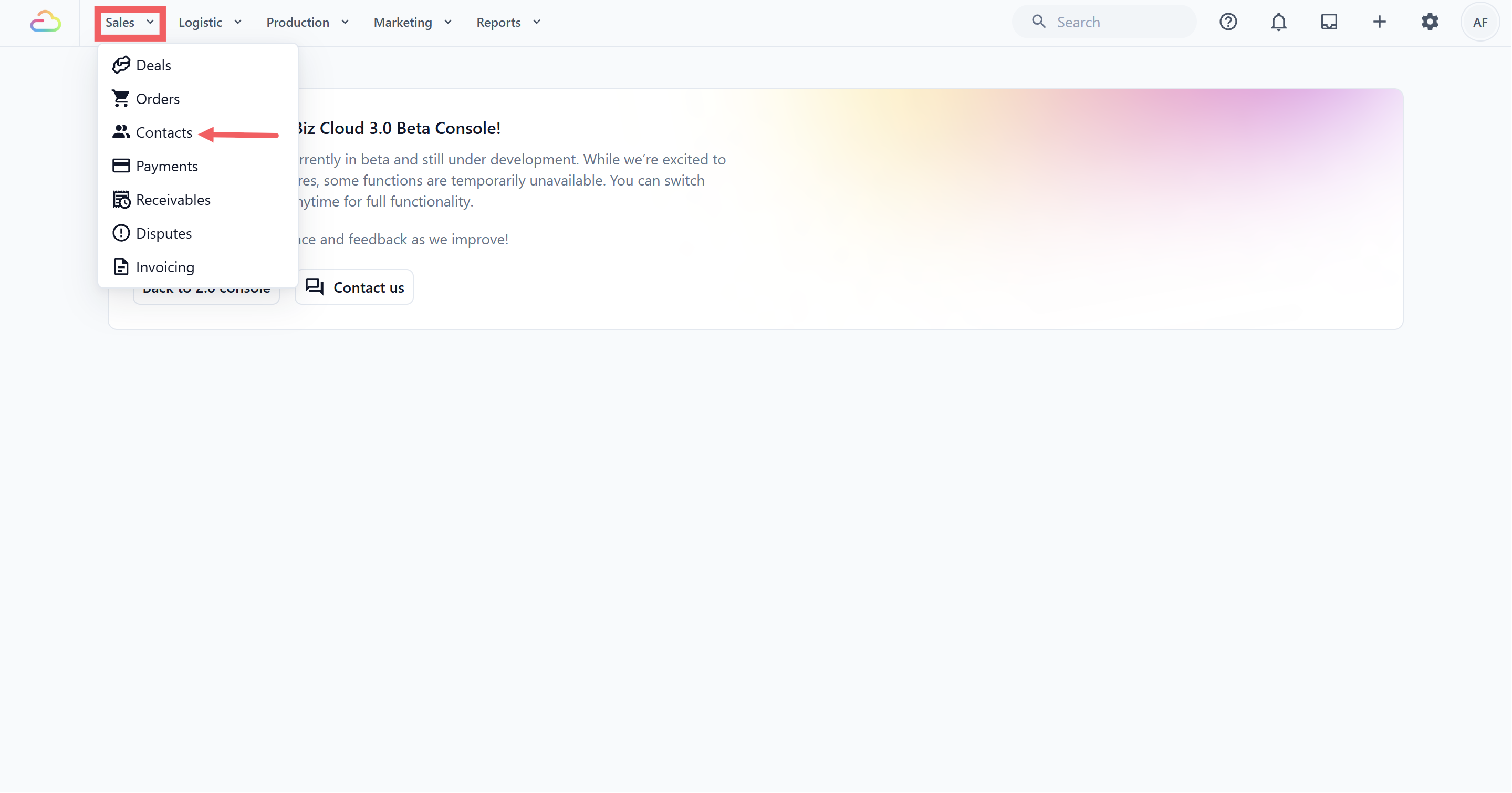 Console 3.0 Sales → Contacts