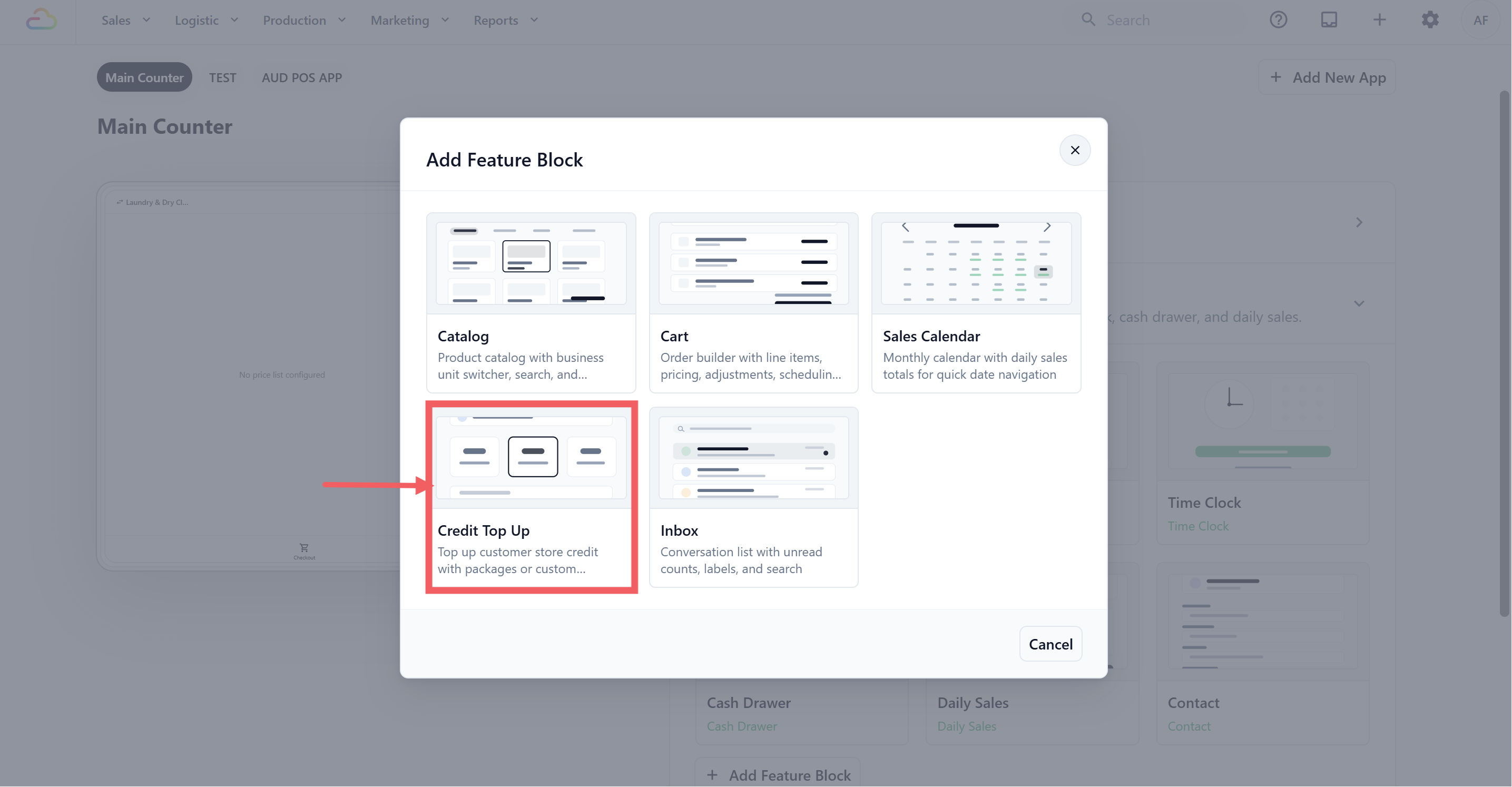 Click + Add Feature Block .