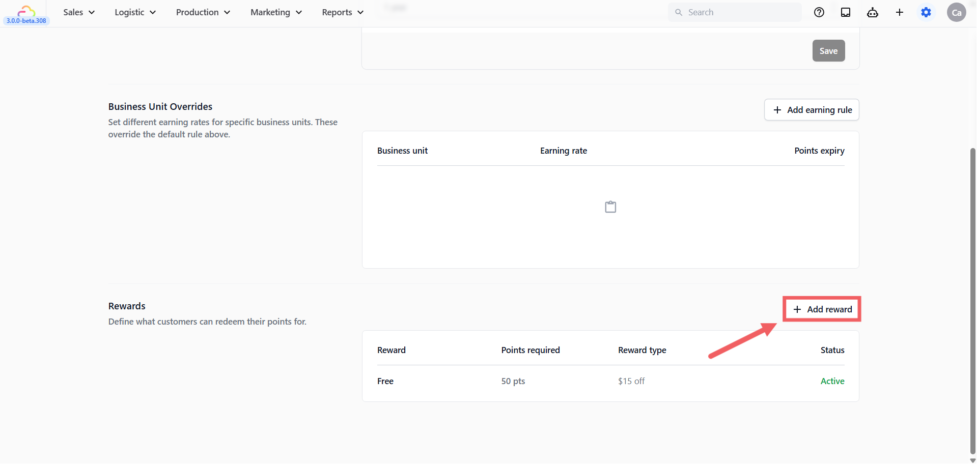 Click + Add reward to open the New reward dialog.