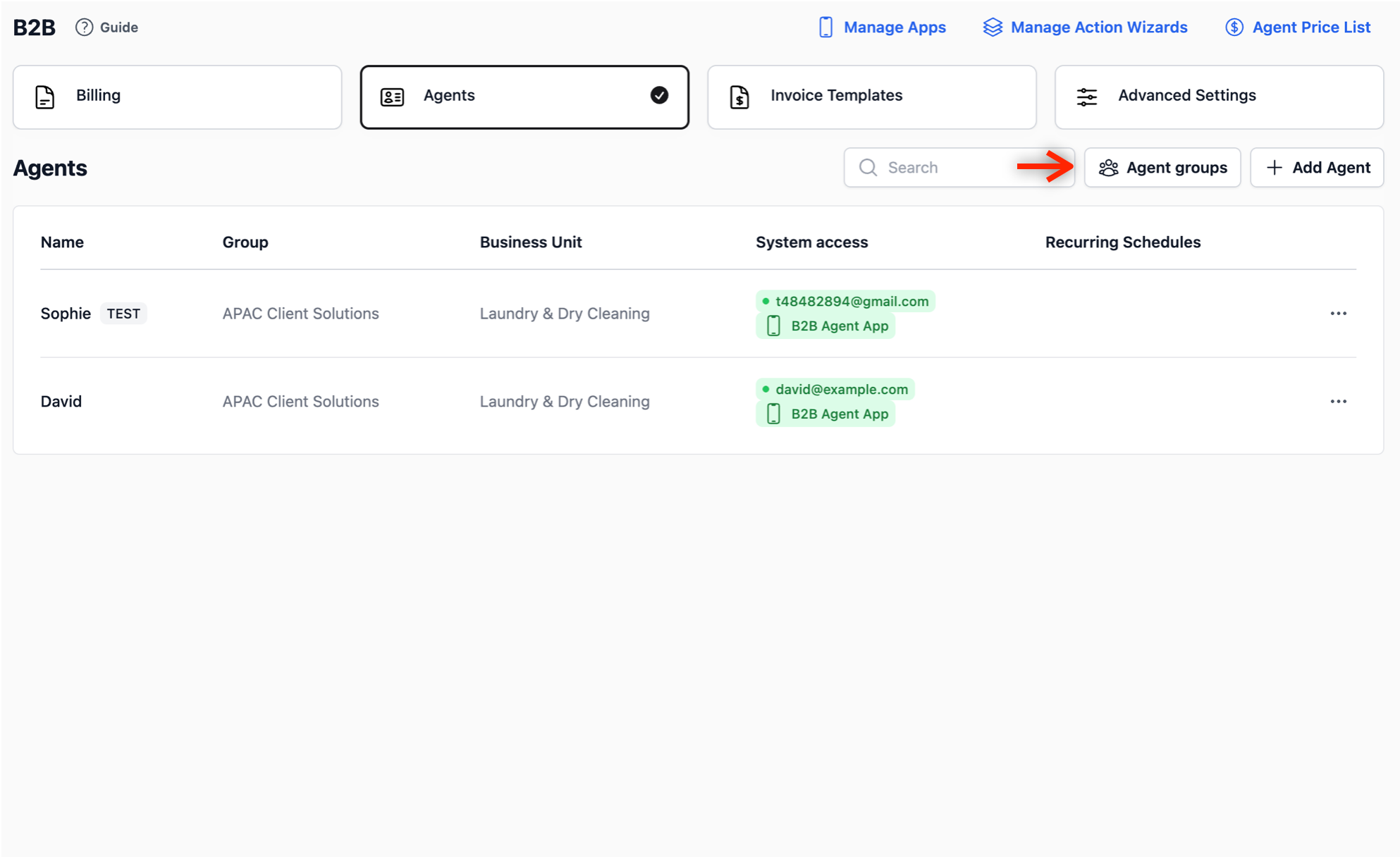 Click on the Agents Tab. This is where you are able to see and manage your agents. Click on the Agent Groups button.