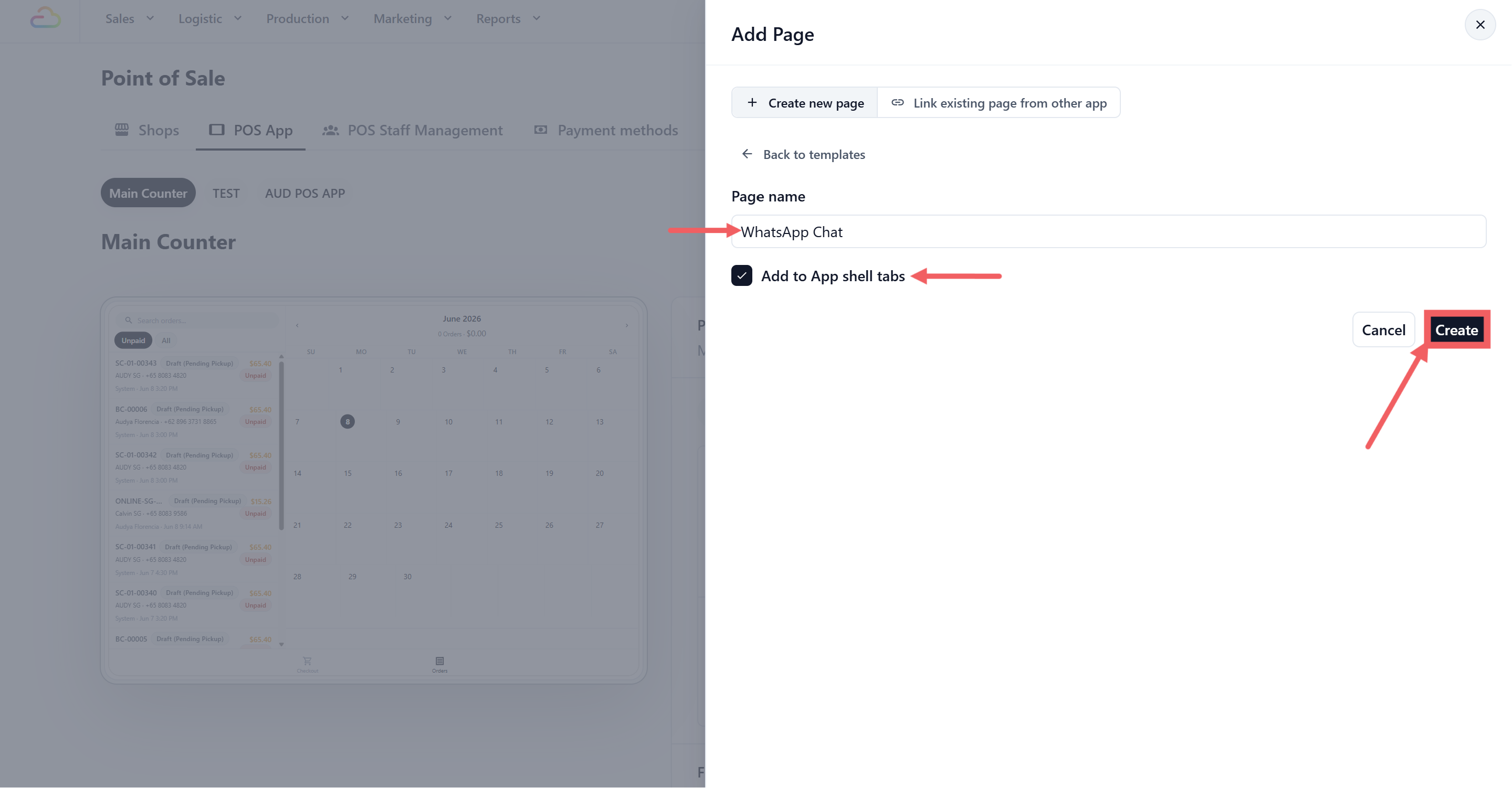 Scroll to the Point of Sale Professional section and click the WhatsApp chat template card.