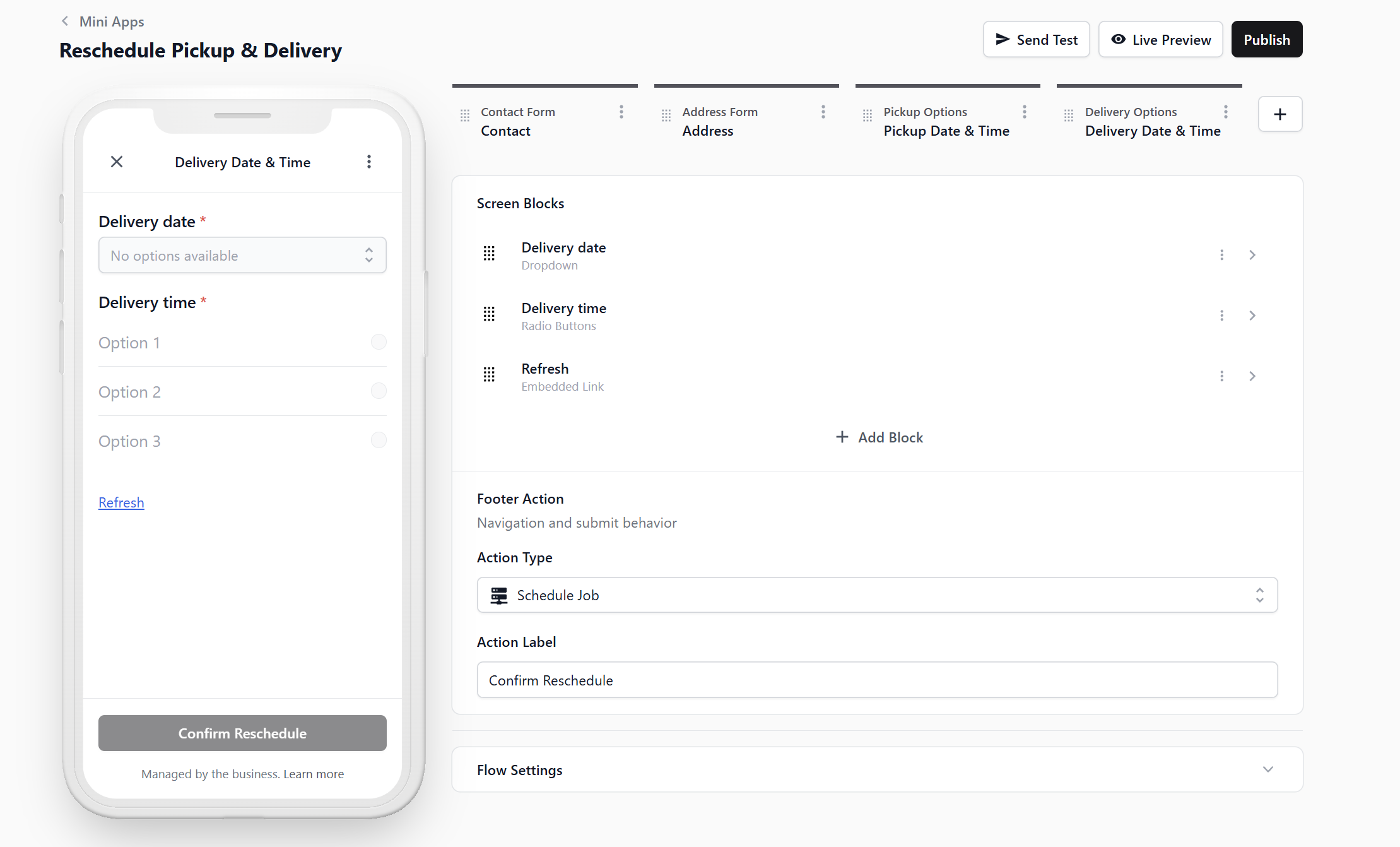 Delivery Date & Time screen