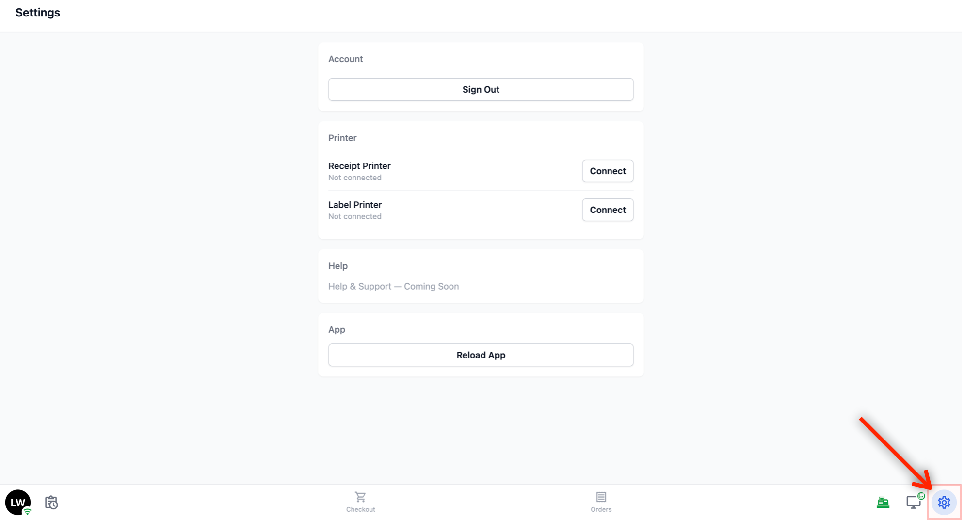 App: Tap Reload App to refresh the POS if it is behaving unexpectedly or after an update.