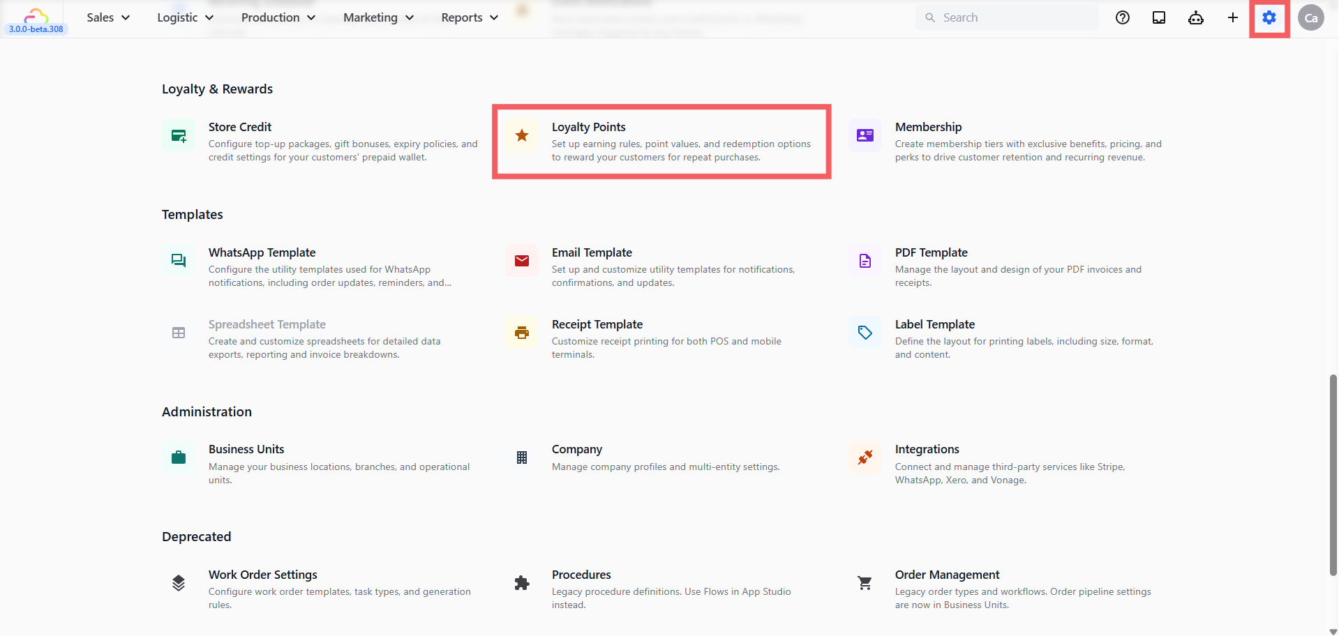 Under the Loyalty &amp; Rewards section, click Loyalty Points.
