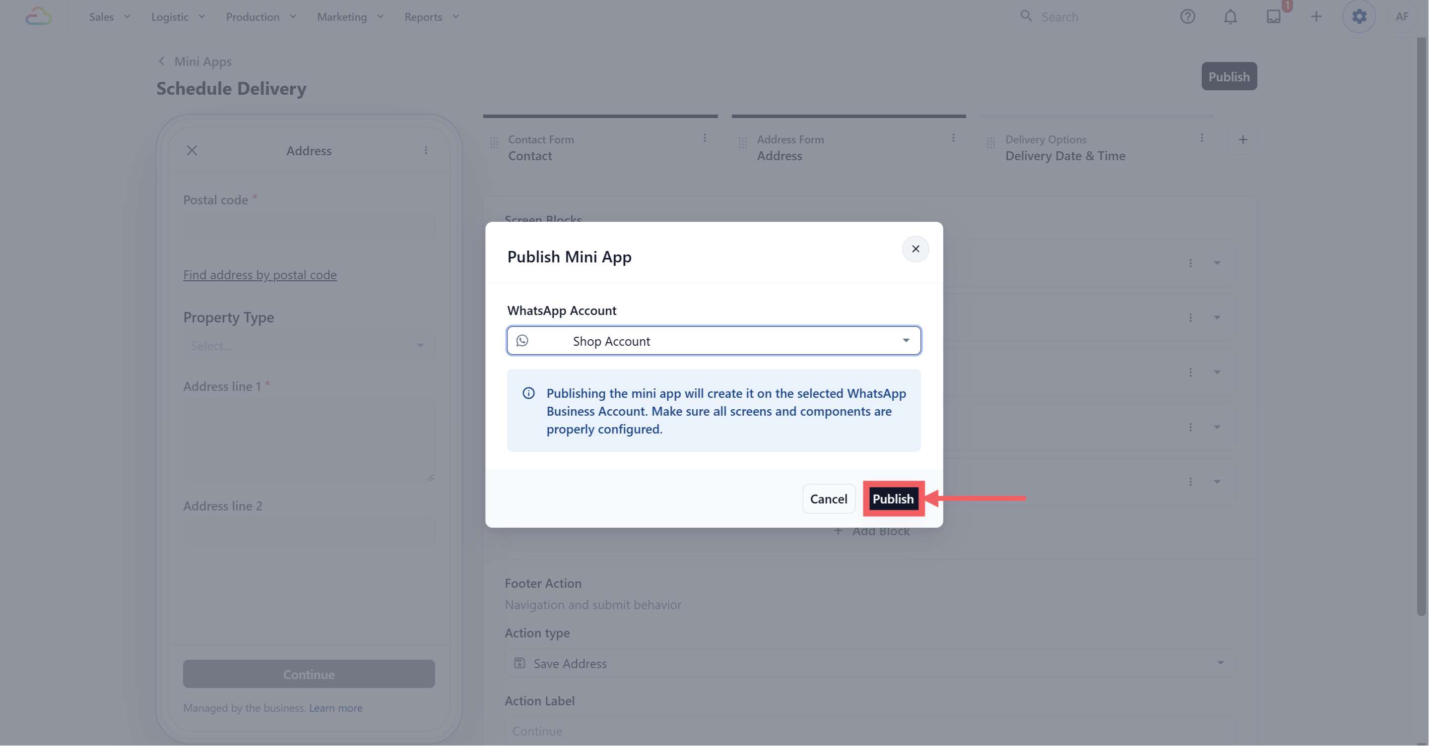 Click the black Publish button at the top right corner of the editor.