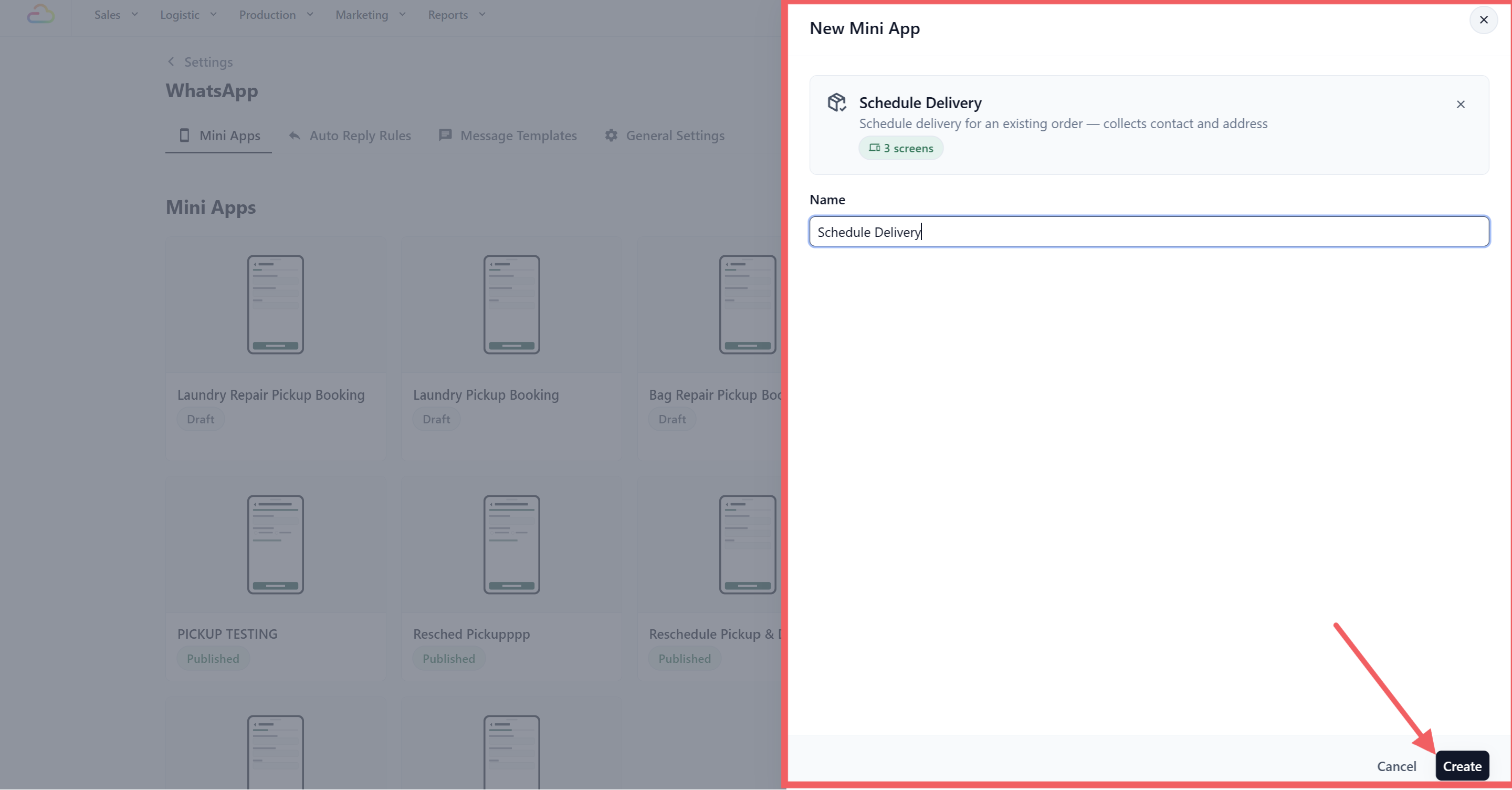 Create the schedule delivery mini app