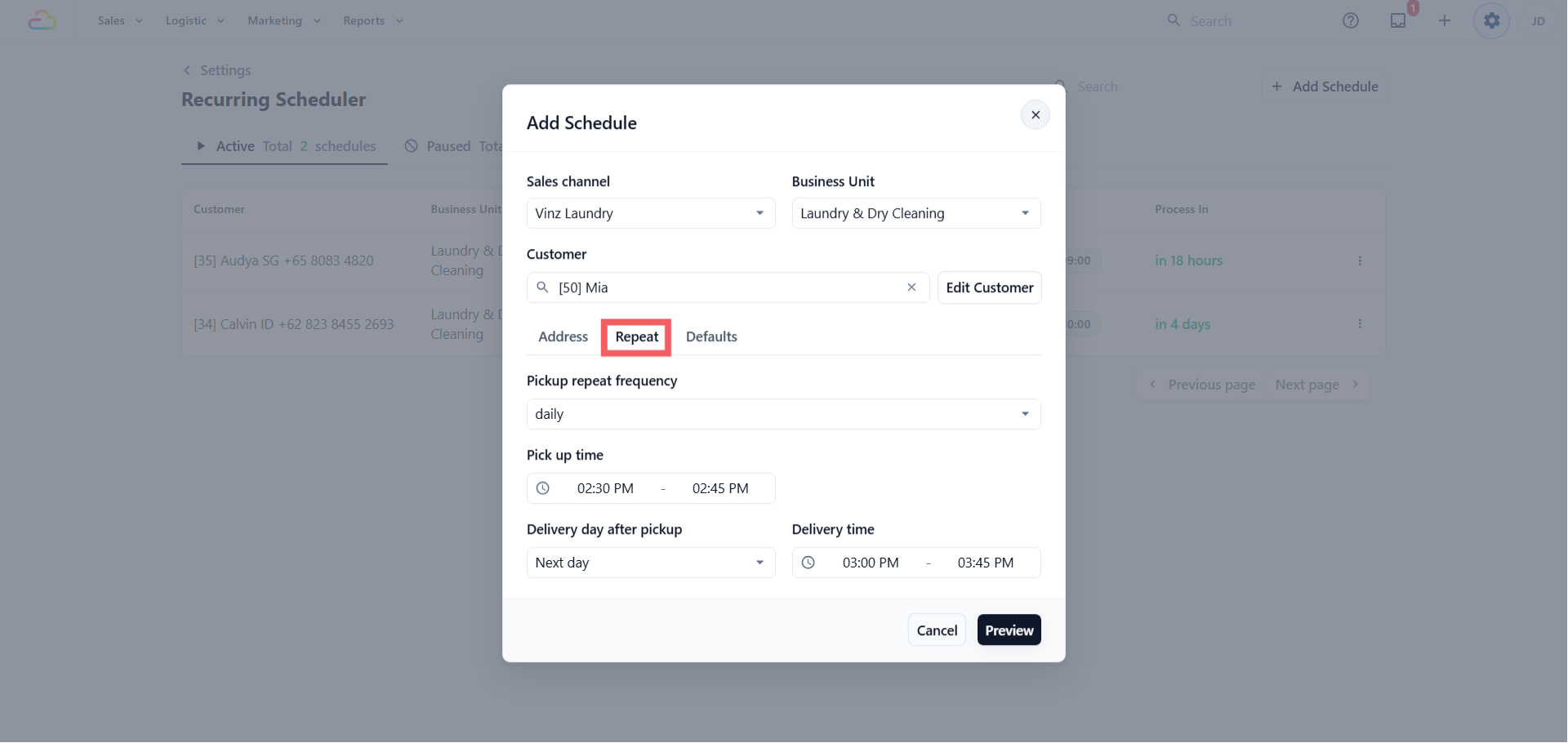 Set how often the order is created: