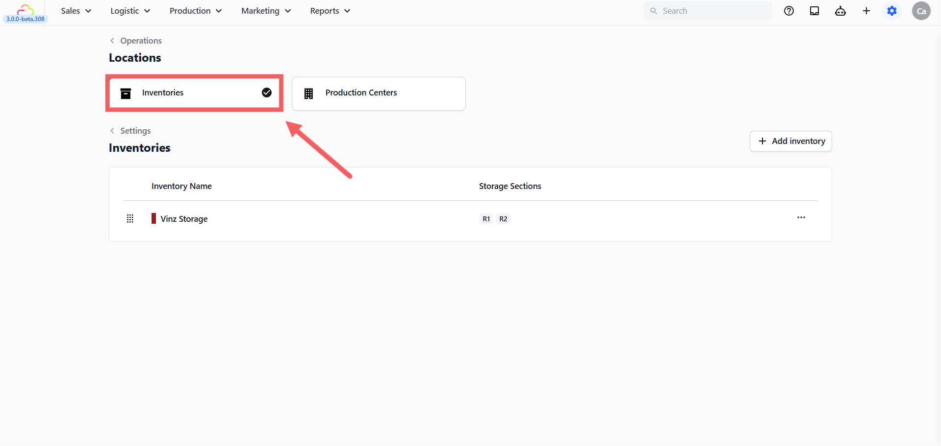 Click the Inventories tab.
