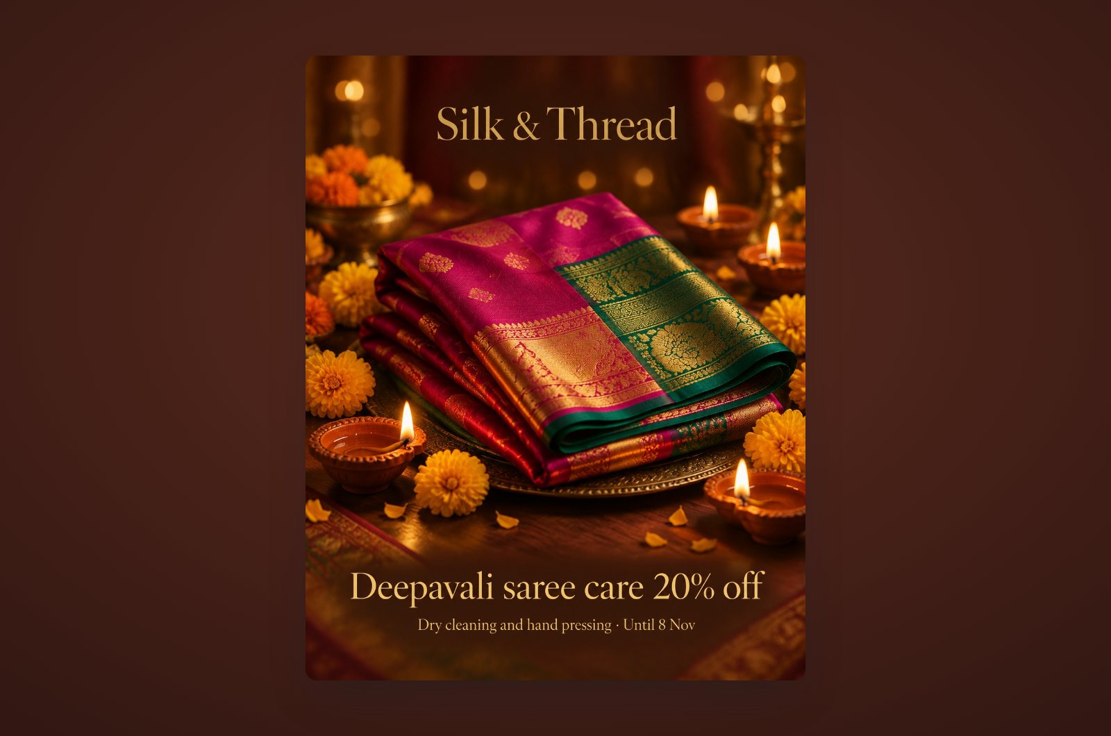 A Deepavali saree care promotion poster made by Marketing Studio
