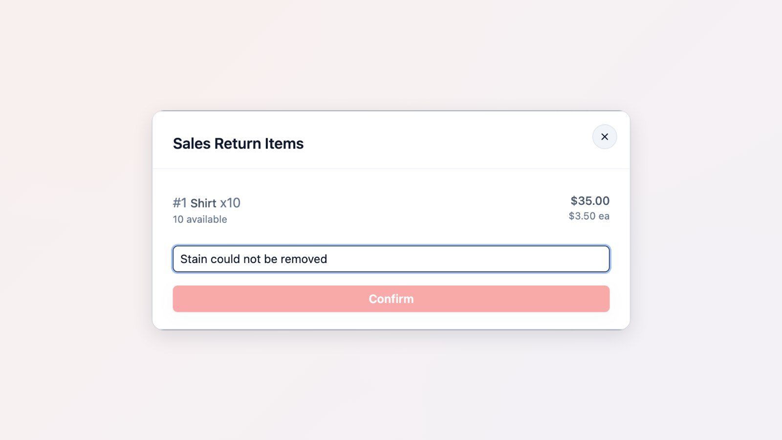 A sales return being recorded on an order in EasyBiz Console, with the items to return