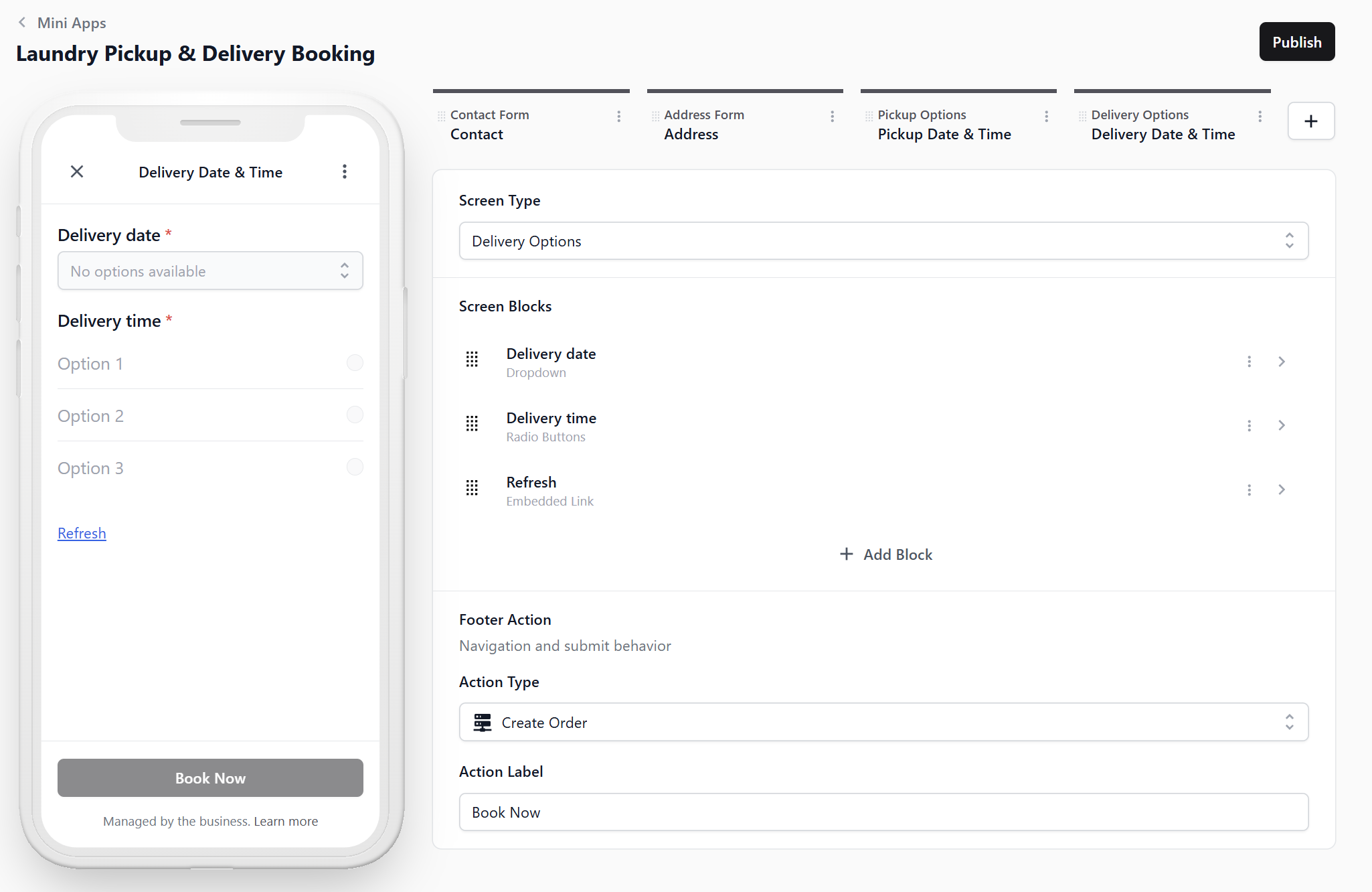 Delivery Date & Time Screen