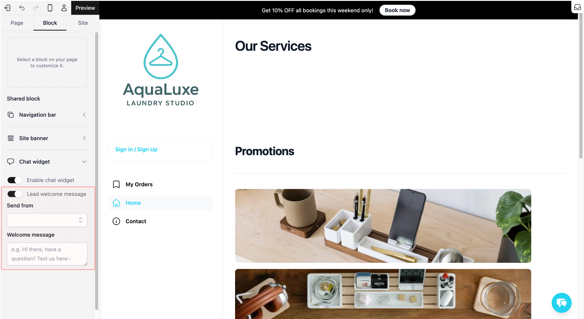 Welcome message: Type a simple greeting (e.g., "How can we help?").