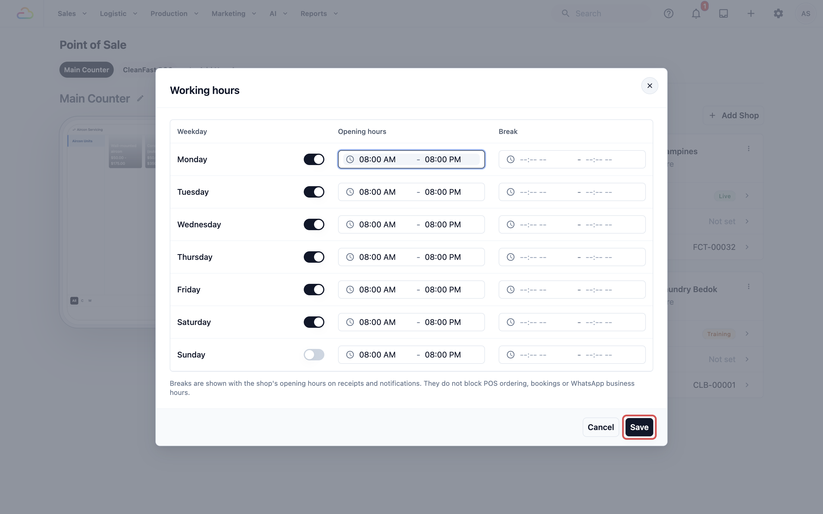 2. Working hours