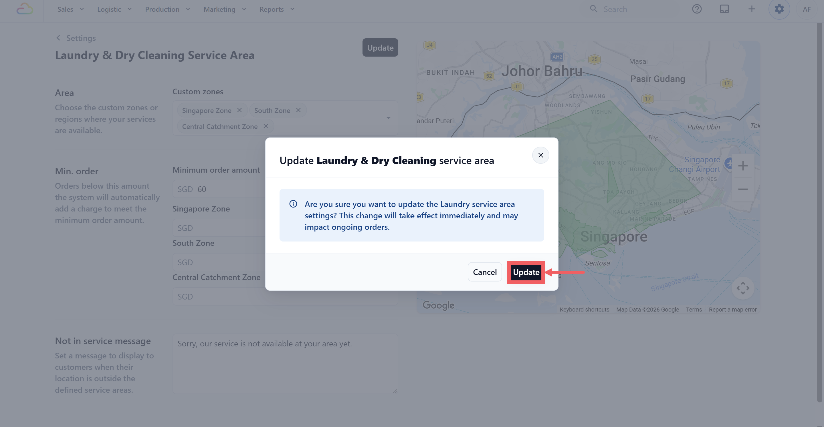 Click Update again to confirm.