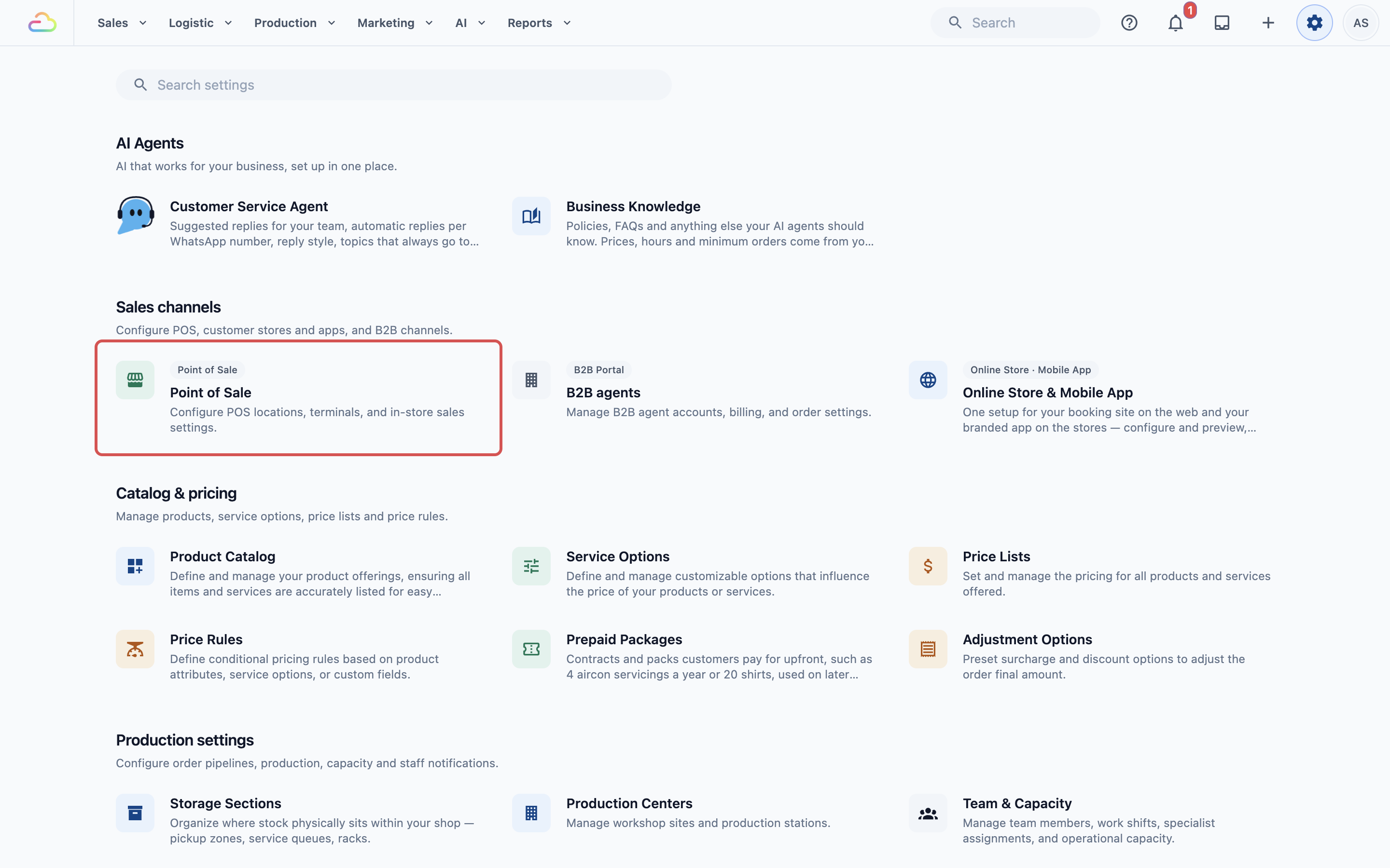 Under the Sales channels section, click Point of Sale.