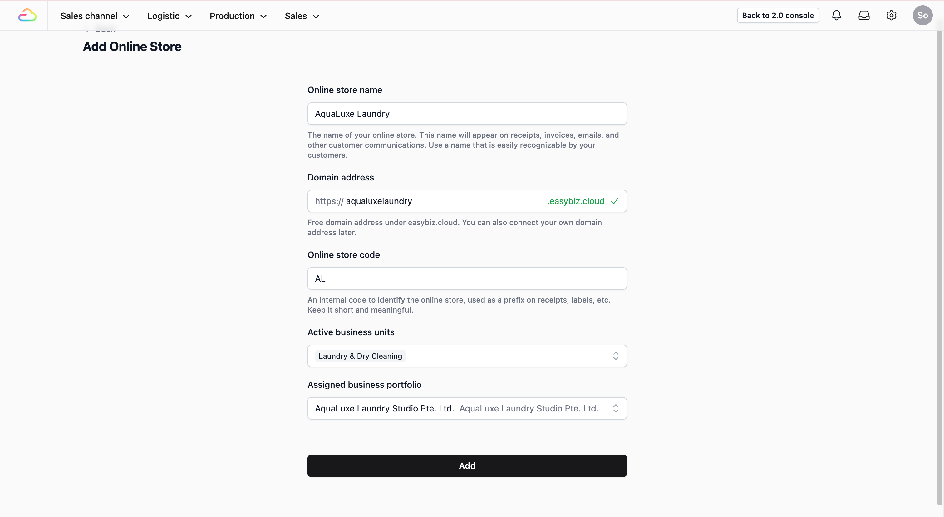 Assigned business portfolio: Select your business portfolio from the dropdown list. If you only have one, it will likely be selected for you. In that case, you can just leave it as it is.