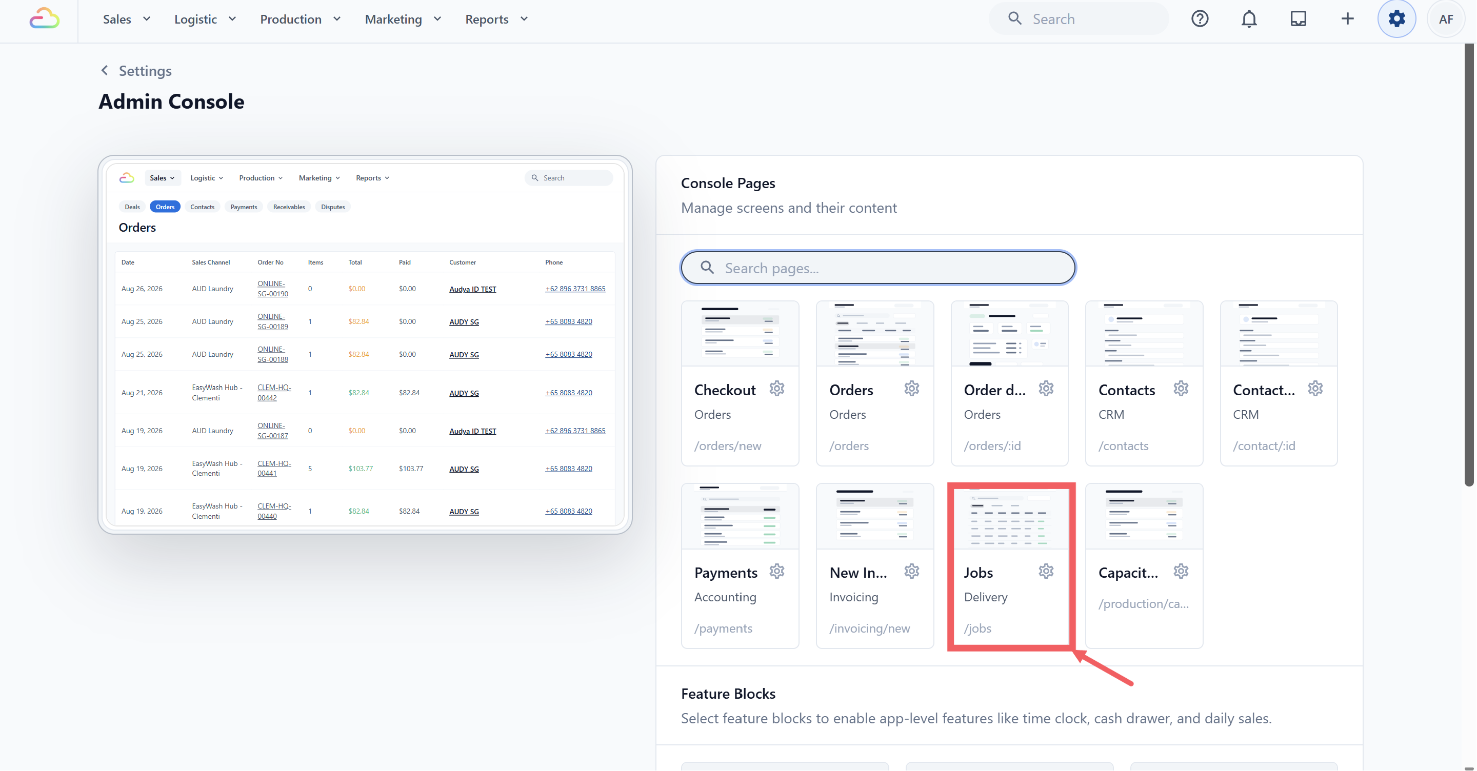 Screenshot placeholder: Admin Console page showing the Jobs card under Console Pages.