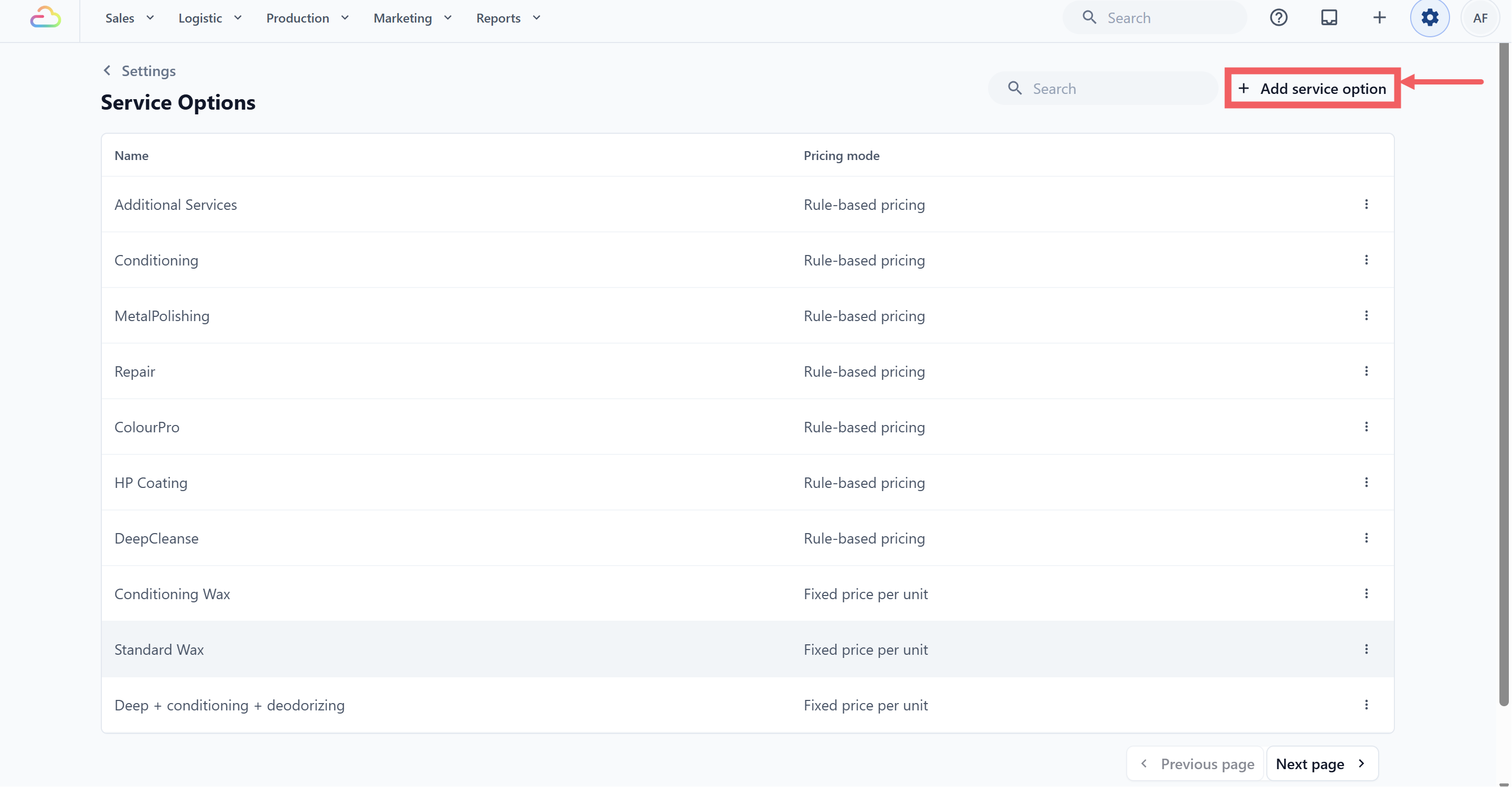 Click Add service option at the top-right of the page.